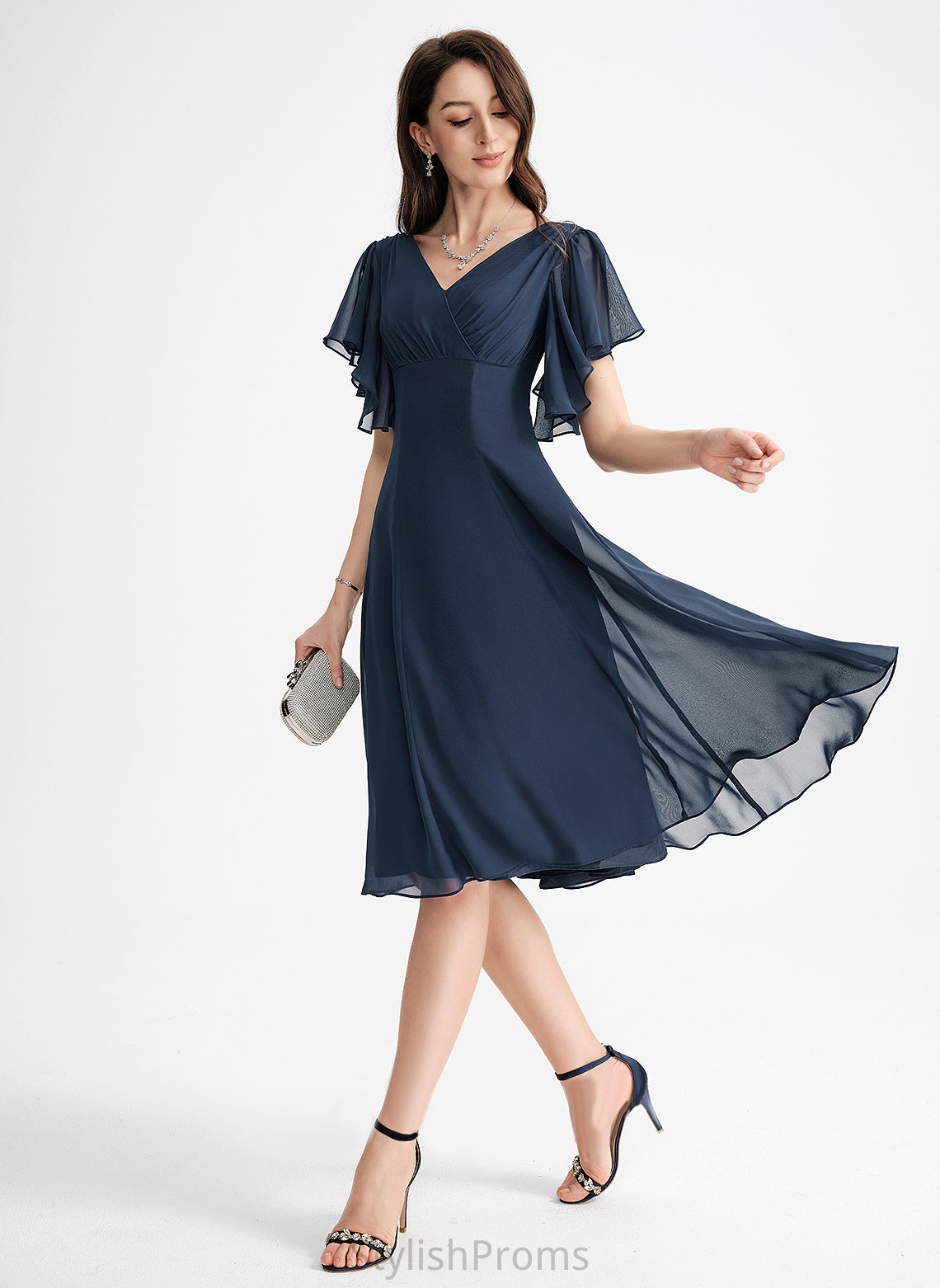 Chiffon Cocktail V-neck Lucille Knee-Length Dress A-Line Cocktail Dresses