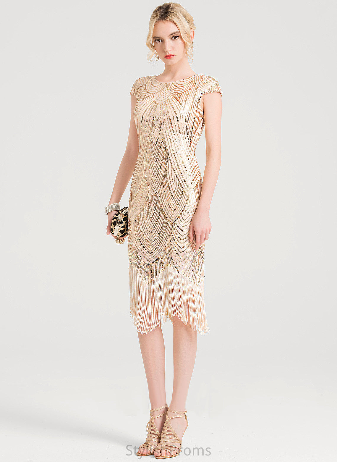 Cocktail Dresses Sheath/Column Gia Dress Knee-Length Sequined Neck Cocktail Scoop