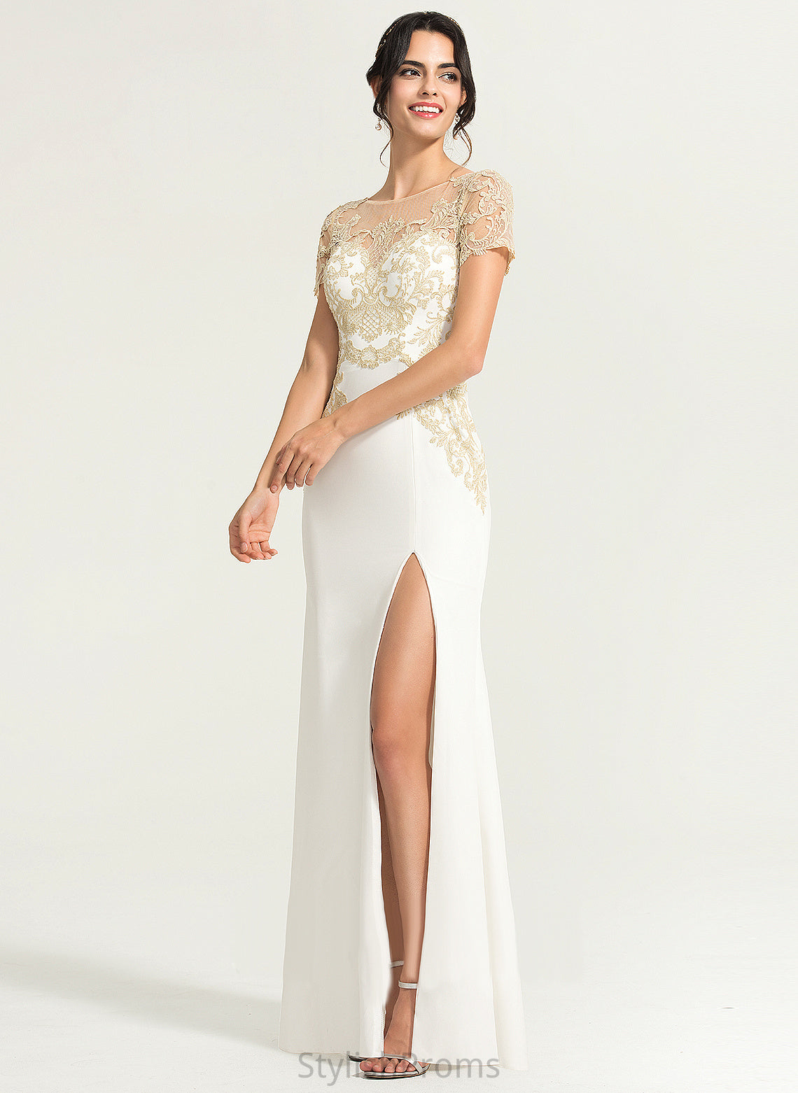 Essence Wedding Crepe Sheath/Column Lace Dress Scoop Stretch Wedding Dresses Floor-Length