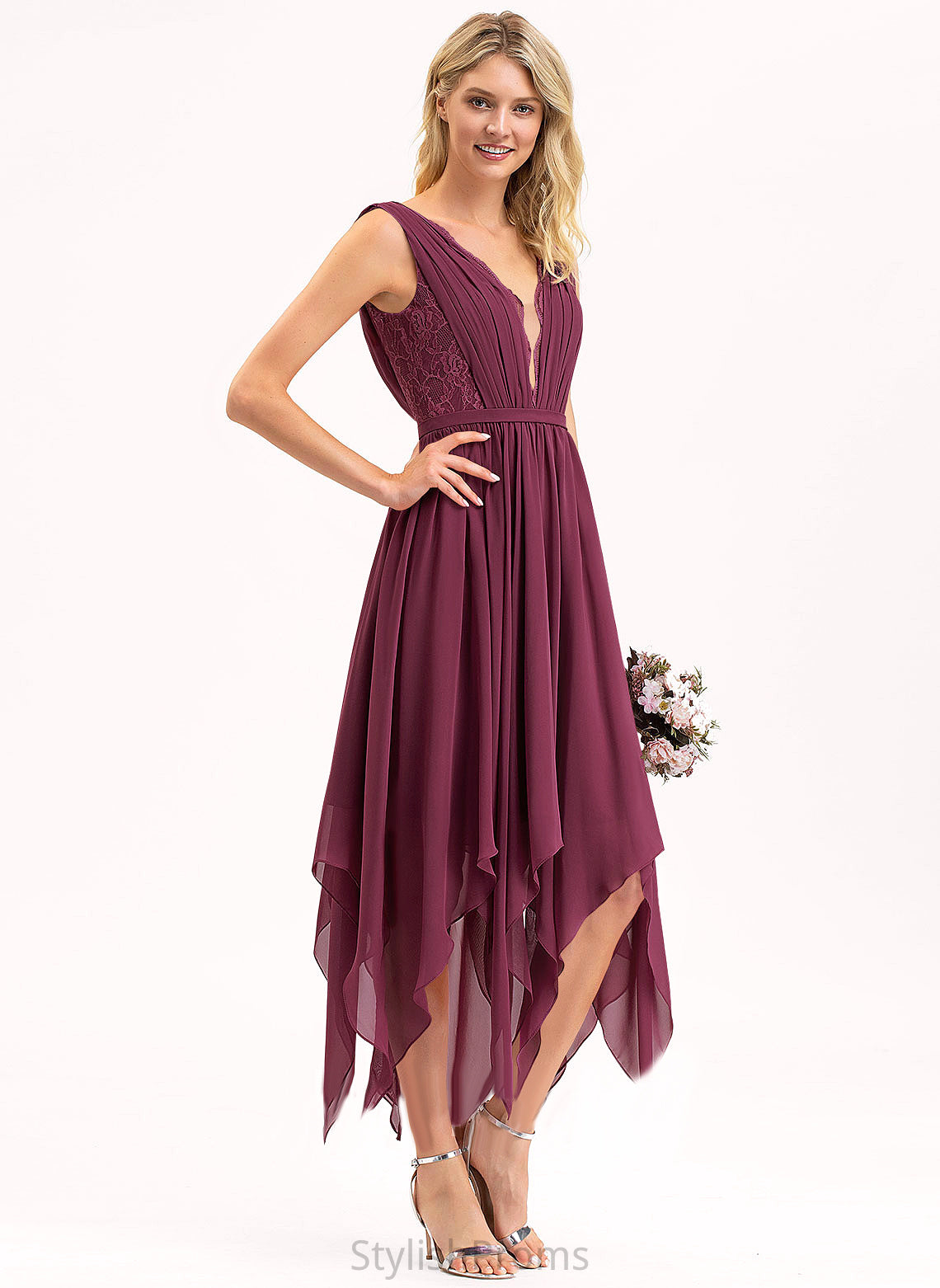 Cocktail Lace A-Line Cocktail Dresses Dress Ankle-Length Chiffon V-neck Jamiya