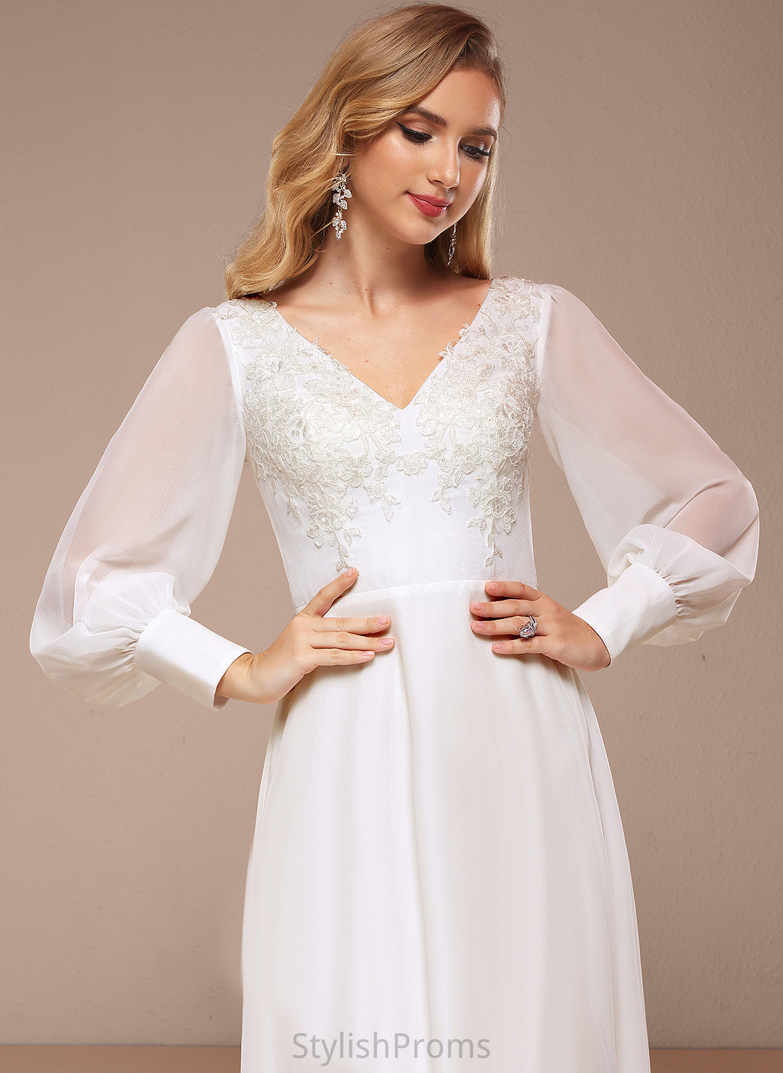 Wedding Dresses V-neck Vicky Floor-Length A-Line With Dress Lace Wedding Chiffon Sequins