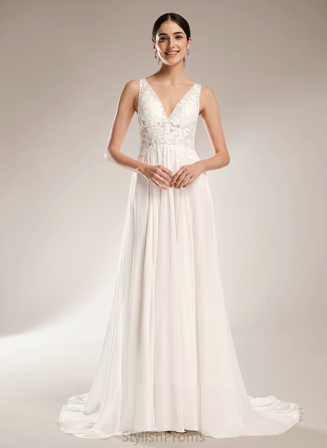 Haven A-Line With Wedding Dresses Beading Train Court V-neck Lace Sequins Wedding Chiffon Dress