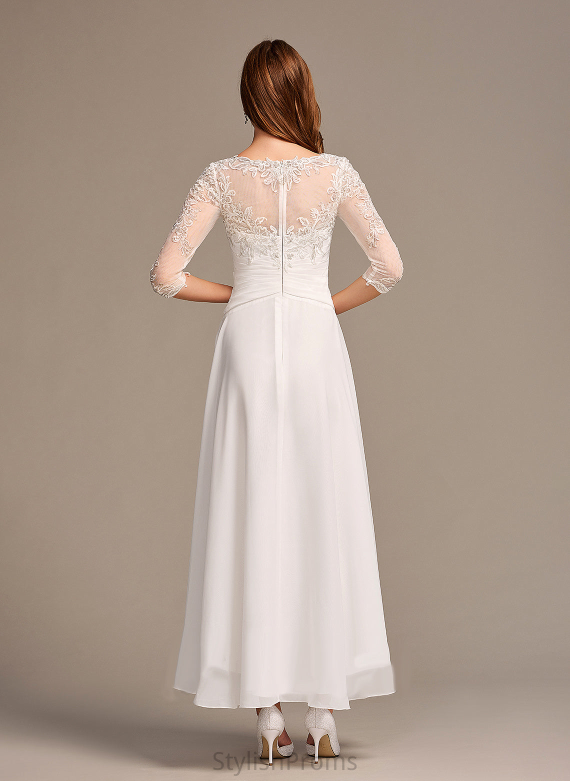 Wedding A-Line Illusion With Chiffon Lace Dress Camryn Asymmetrical Wedding Dresses