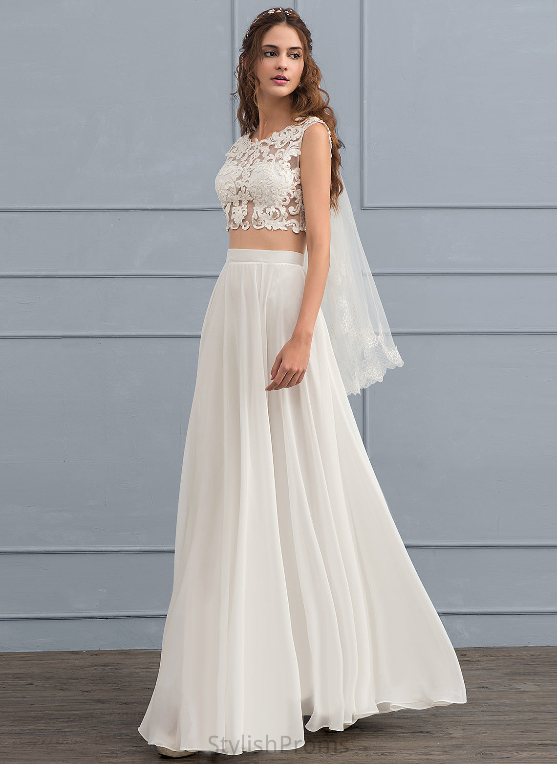 Sequins Wedding A-Line With Dress Wedding Dresses Chiffon Lace Daniela Floor-Length Beading