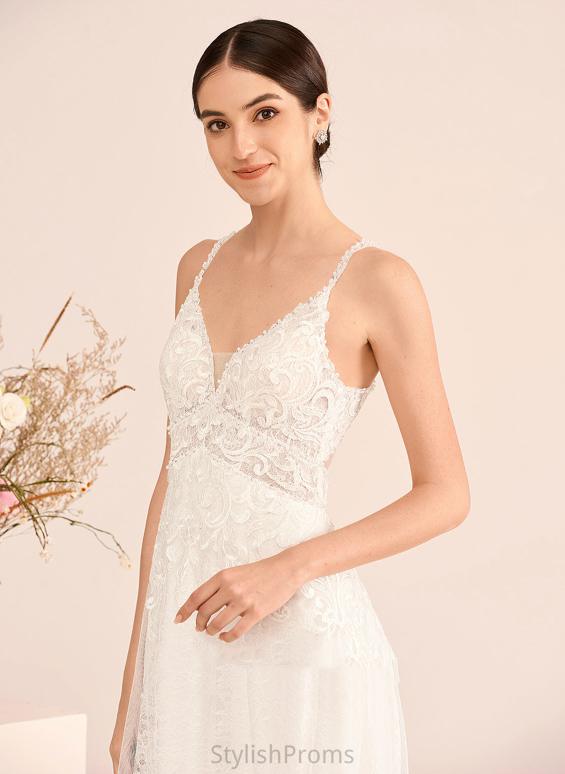 Ava Court Dress Wedding Dresses A-Line With Train Tulle Beading Lace V-neck Wedding