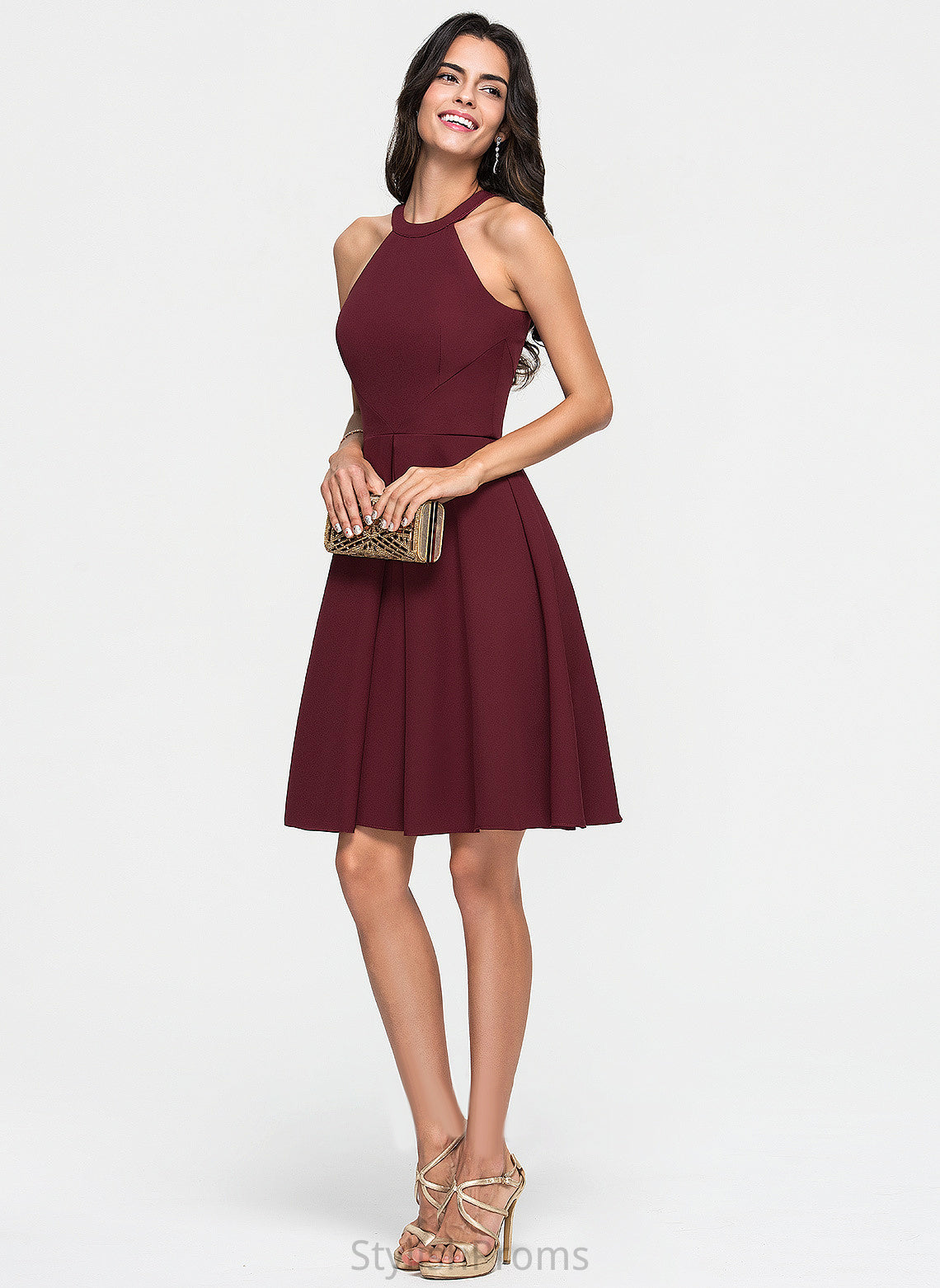 A-Line Crepe Knee-Length Cocktail Dress Cocktail Dresses Scoop Stretch Jordin Ruffle With Neck