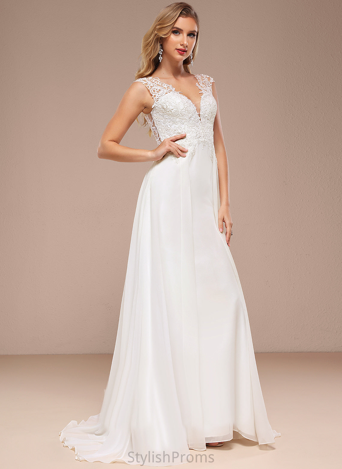 Train A-Line Lace Rosalie Chiffon V-neck Wedding Sweep Dress Wedding Dresses