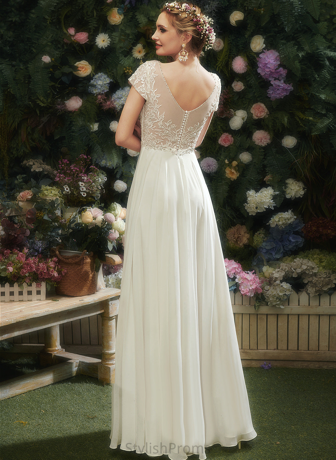 Dress Floor-Length V-neck Chiffon A-Line Sequins With Bethany Wedding Dresses Lace Wedding Beading