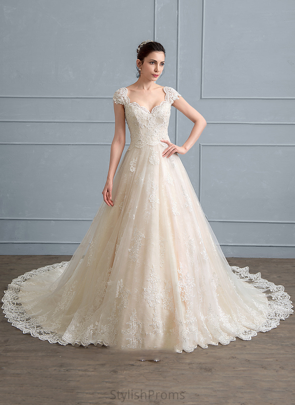 Lace Wedding Ball-Gown/Princess With Cathedral Beading Kara Sequins Sweetheart Wedding Dresses Train Dress Tulle