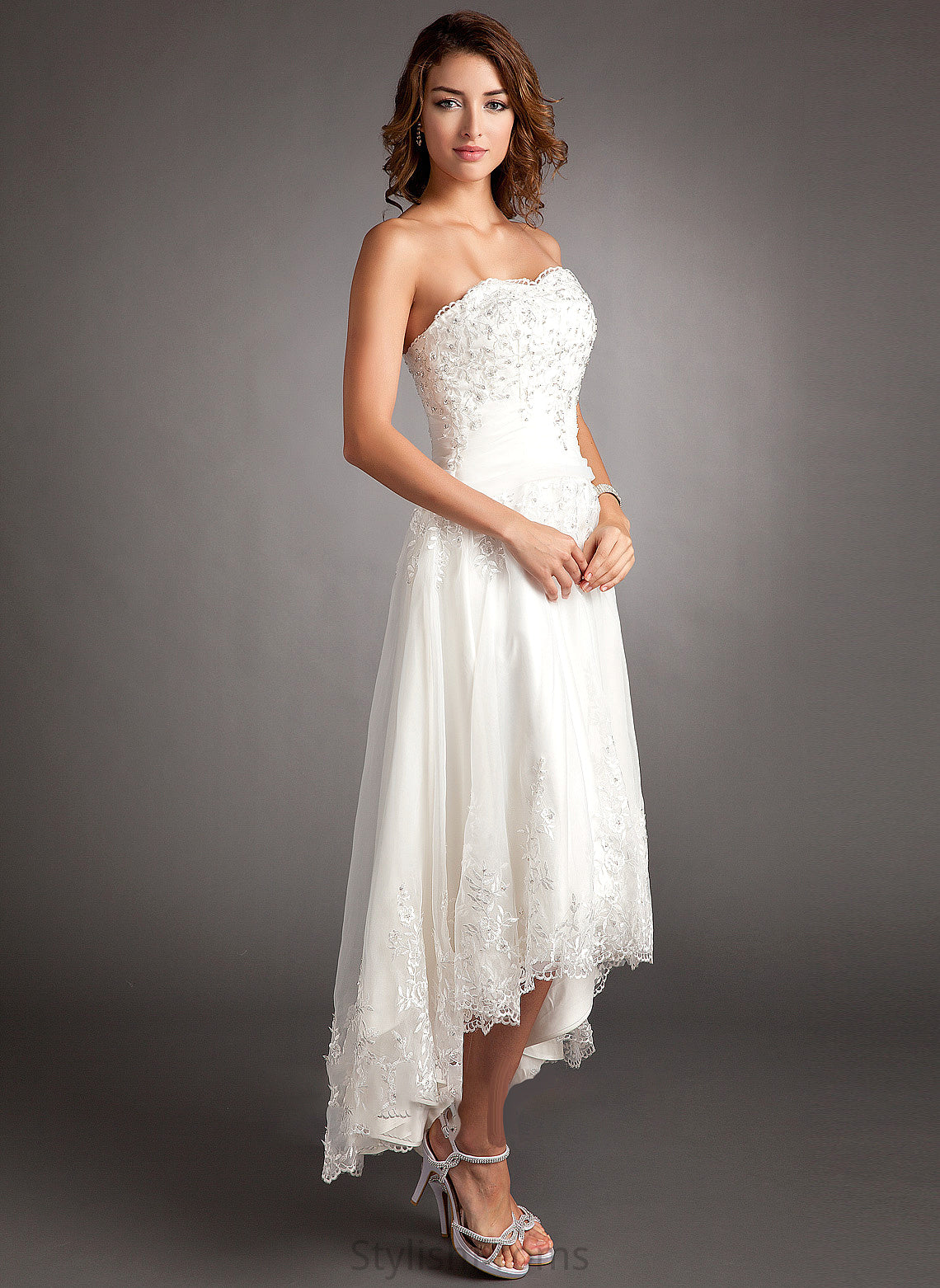 Asymmetrical Wedding Tulle Yasmin Wedding Dresses With Sweetheart Lace Dress Beading A-Line