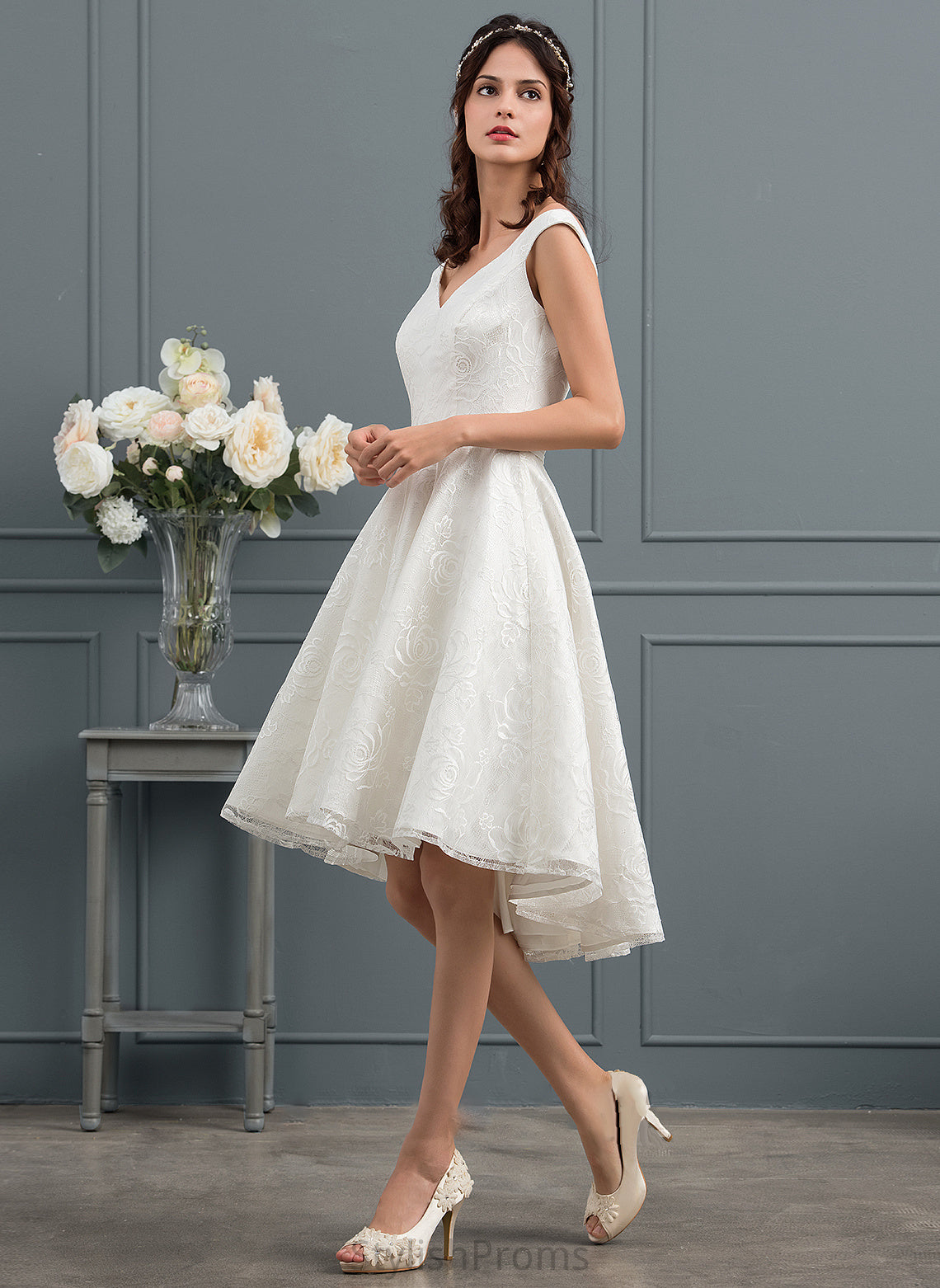 Bow(s) Wedding Dresses Wedding With A-Line Asymmetrical Lace Dress Aleah