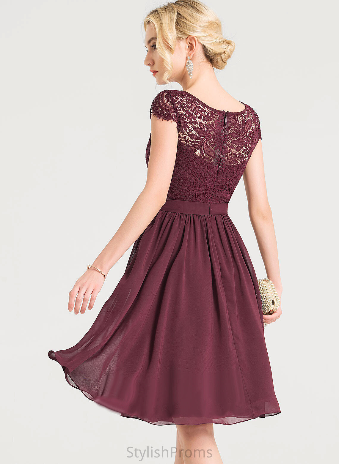 Chiffon Neck Lace Knee-Length Dress Cocktail Dresses Scoop Aiyana Cocktail A-Line