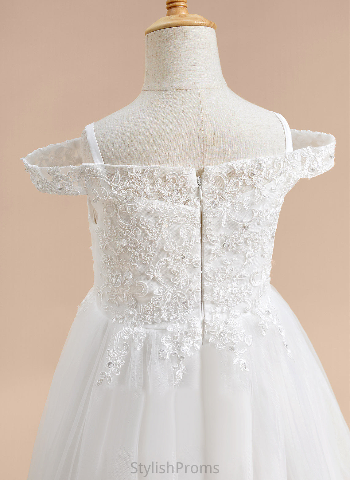 Dress Flower Girl Dresses Tea-length A-Line Tulle Lace Sleeveless - With Girl Flower Off-the-Shoulder Lillian