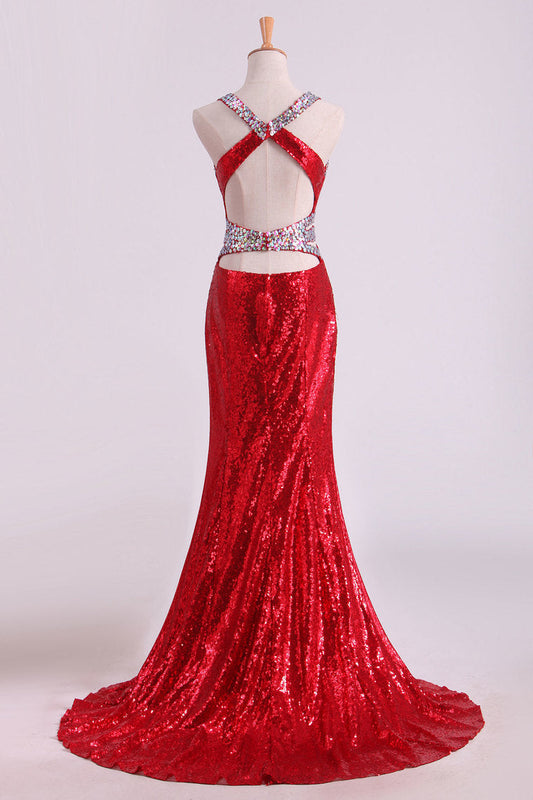 2024 Halter Prom Dresses Mermaid With Beading Sweep Train