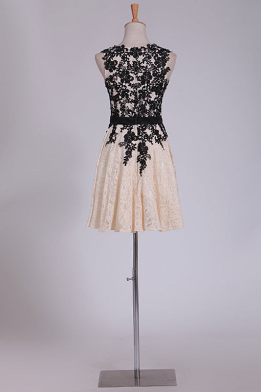 Homecoming Dresses Scoop A Line Short Lace With Applique And Sash