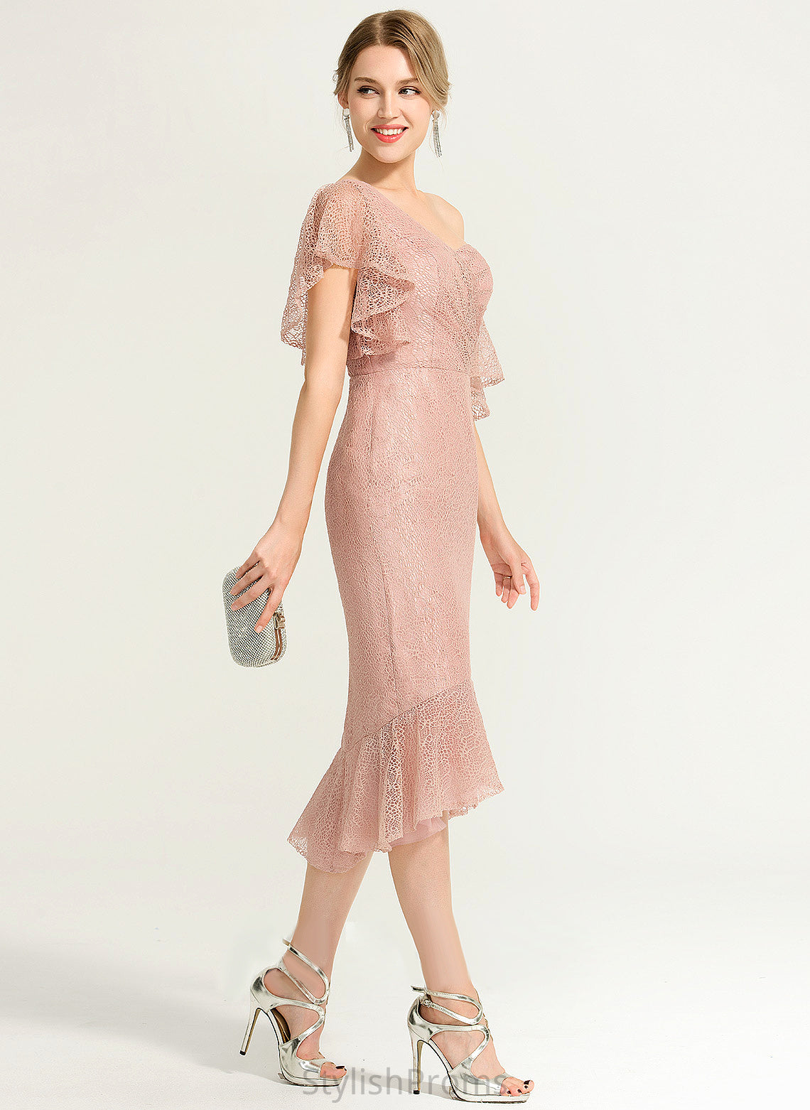 Cocktail Dresses Lace One-Shoulder Dress Trumpet/Mermaid Dana Asymmetrical Cocktail