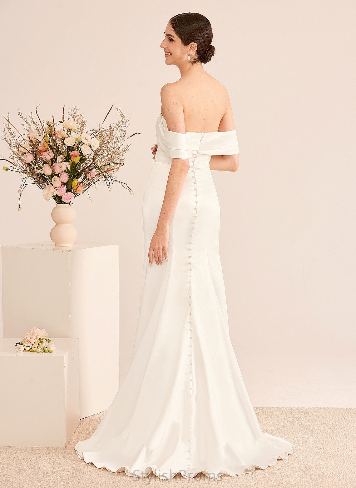 With Dress Wedding Dresses Train Off-the-Shoulder Wedding Mya Trumpet/Mermaid Ruffle Sweep Satin