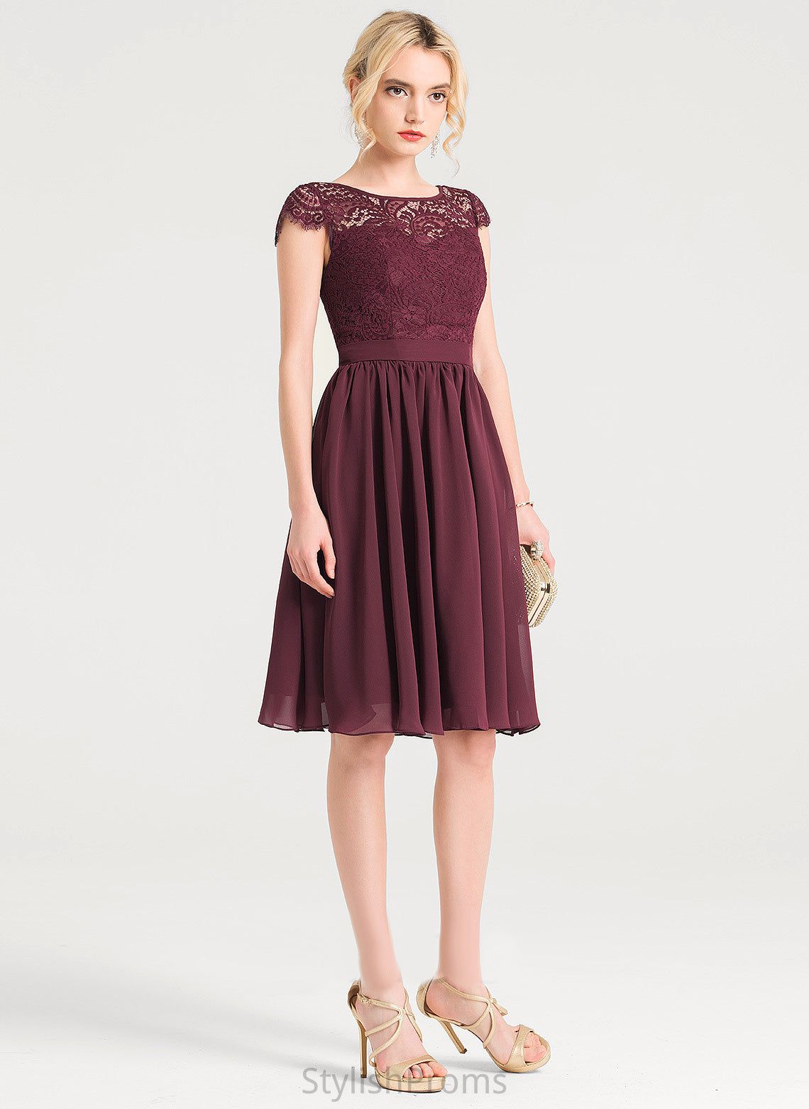 Chiffon Neck Lace Knee-Length Dress Cocktail Dresses Scoop Aiyana Cocktail A-Line