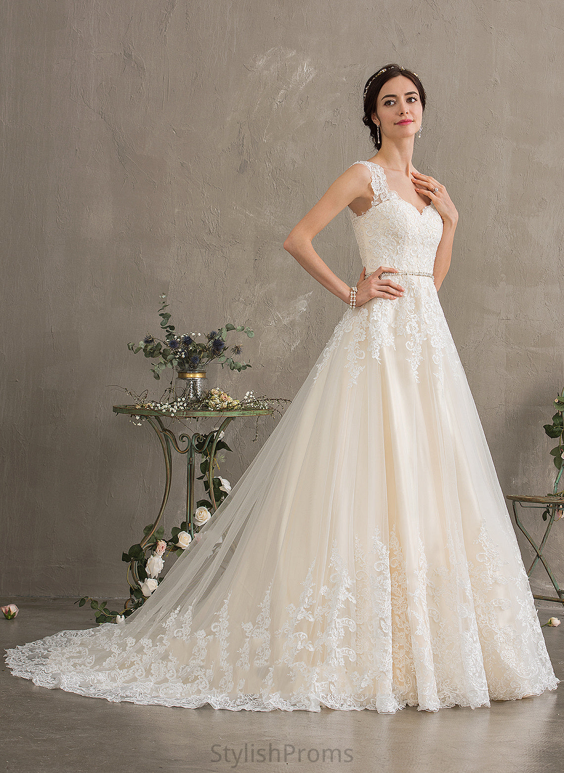 Dress Sweetheart Beading Train Wedding Dresses Lace Tulle Wedding Ball-Gown/Princess Sequins With Court Pauline