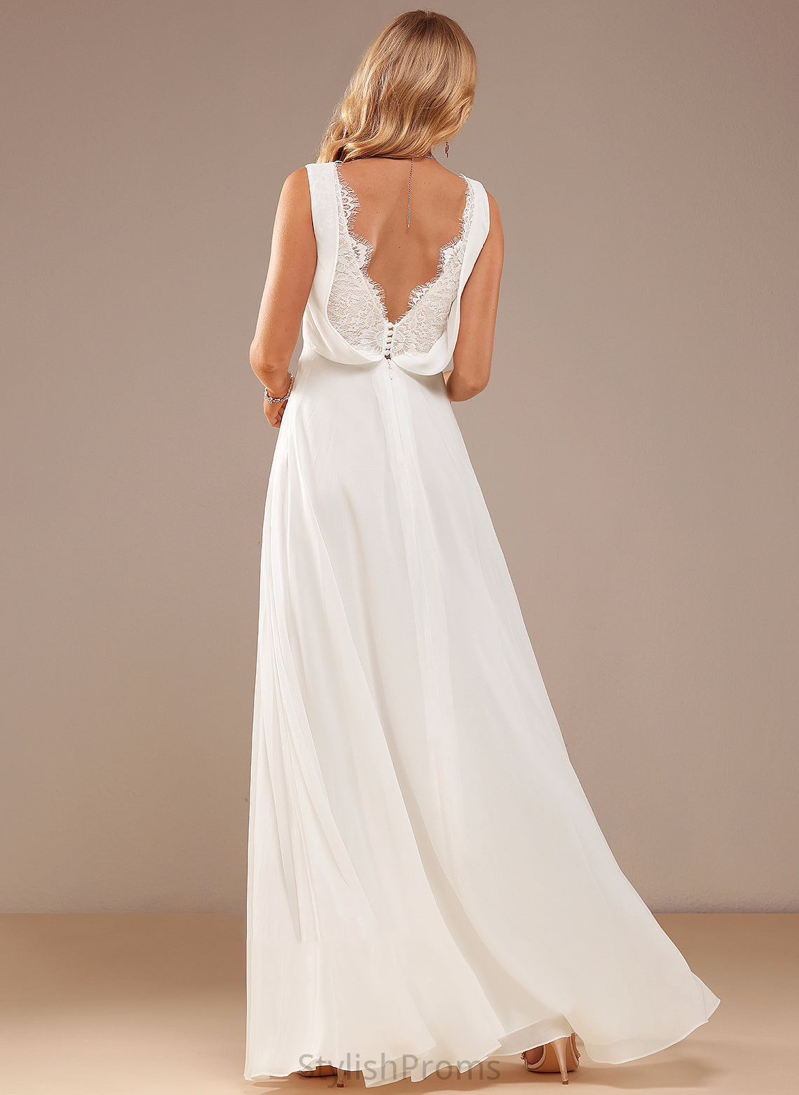 V-neck Ashanti Chiffon Lace Floor-Length Wedding Dress A-Line Wedding Dresses