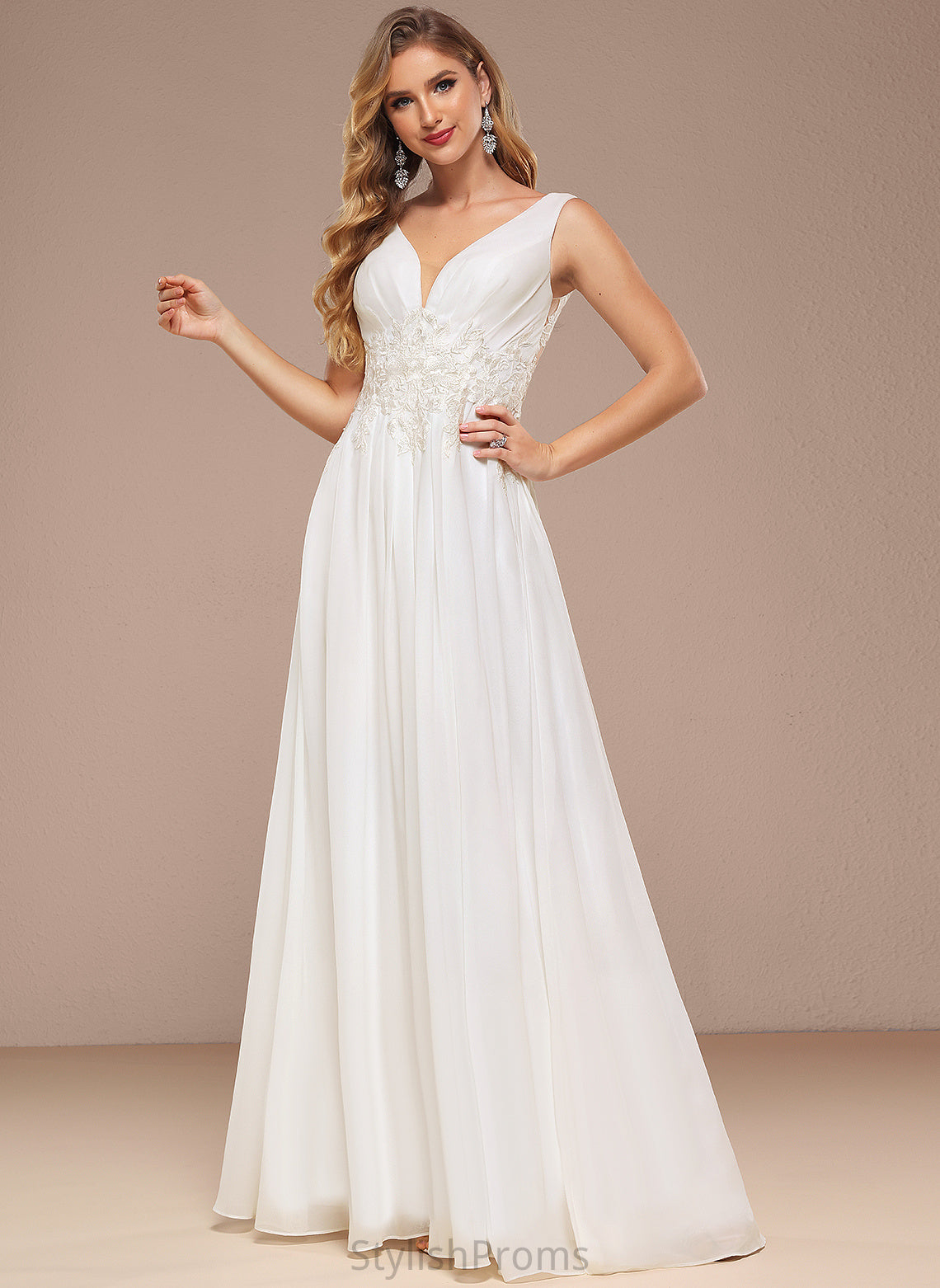 Wedding Floor-Length V-neck A-Line With Dress Sequins Lace Belen Wedding Dresses Chiffon