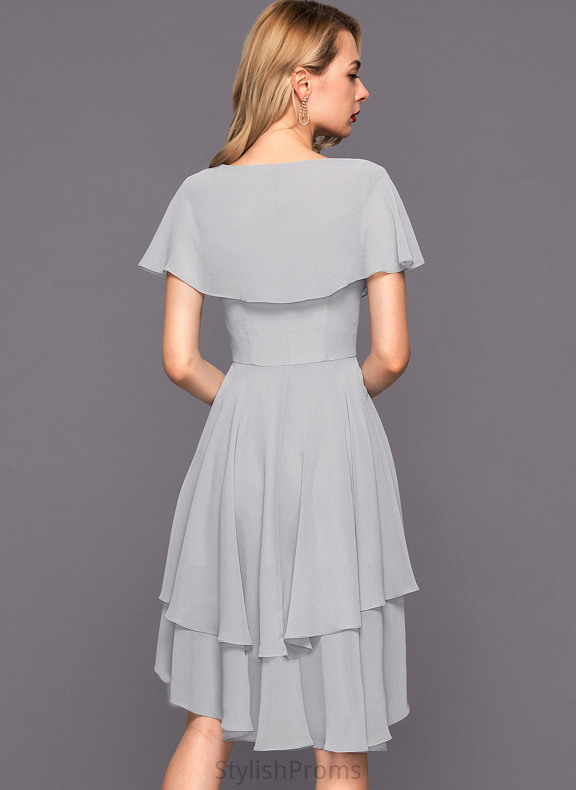 Ruffles V-neck Cocktail With Chiffon Asymmetrical A-Line Cocktail Dresses Presley Dress Cascading