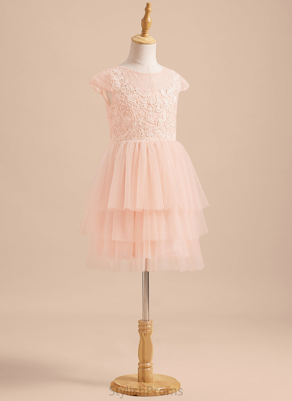 - With Dress Back Tulle Knee-length Ximena Scoop Sleeves Flower Neck A-Line Short Flower Girl Dresses Girl Lace/V