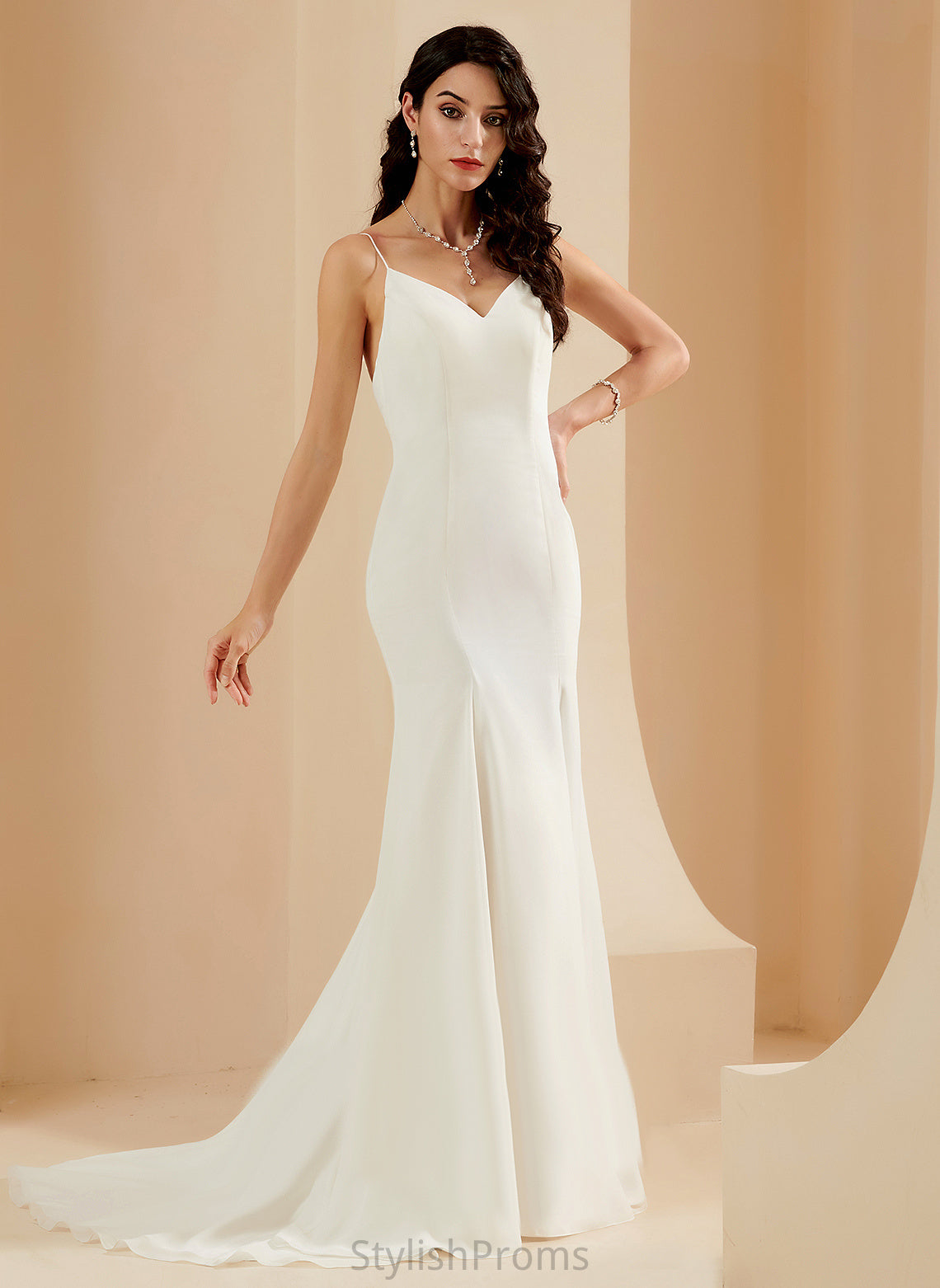 V-neck Lilliana Wedding Dresses Train Chiffon Trumpet/Mermaid Wedding Court Dress