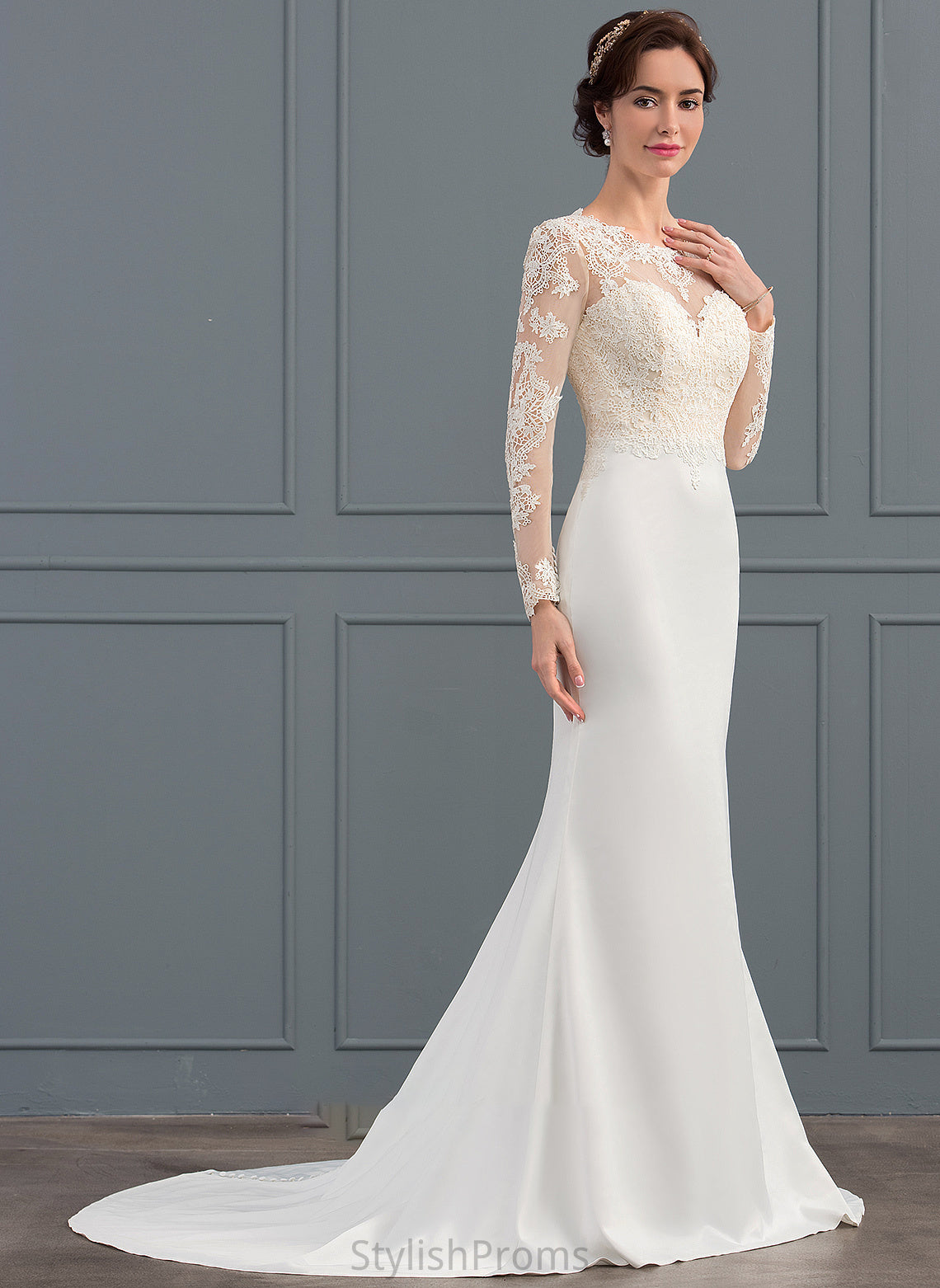 Dress Crepe Wedding Dresses Stretch Train Wedding Trumpet/Mermaid Bailee Illusion Sweep