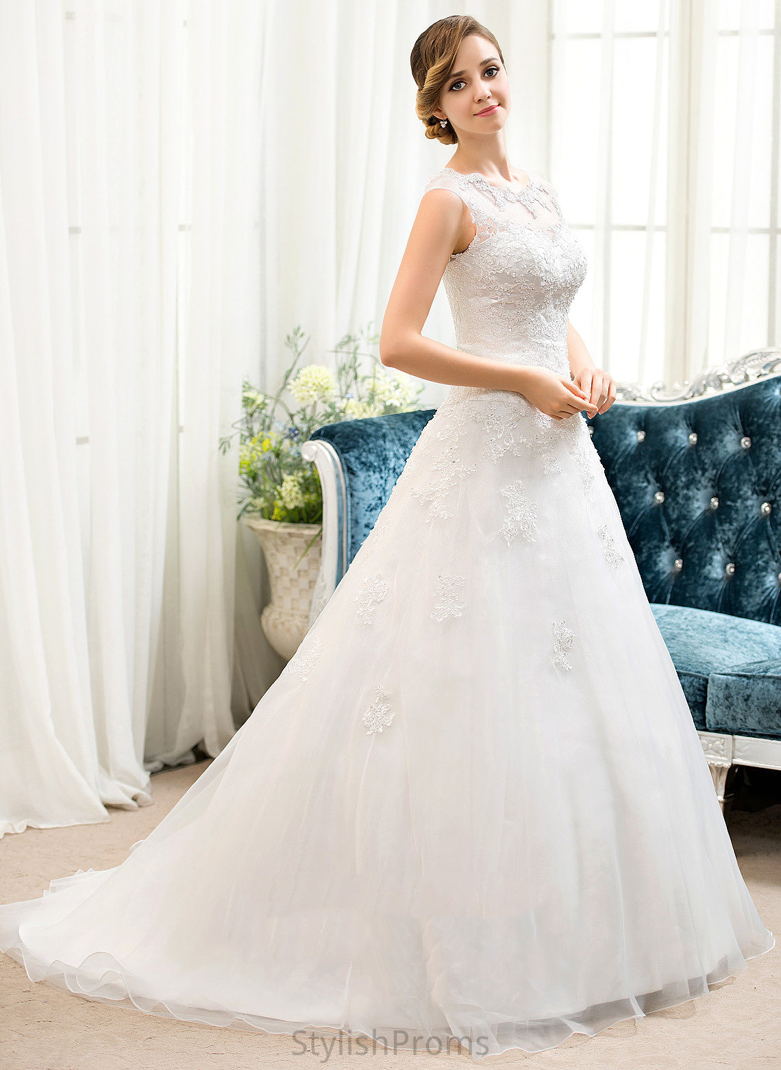 Sequins Ball-Gown/Princess Sweep Tulle Dress Tianna With Lace Wedding Dresses Illusion Wedding Train Beading Organza