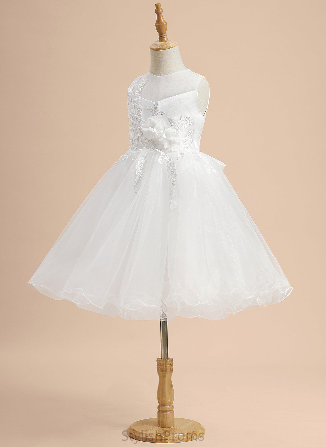 Kitty With Sleeveless Flower Girl Neck - Knee-length Flower Girl Dresses Scoop Satin/Tulle Dress Lace/Flower(s)/Bow(s) A-Line