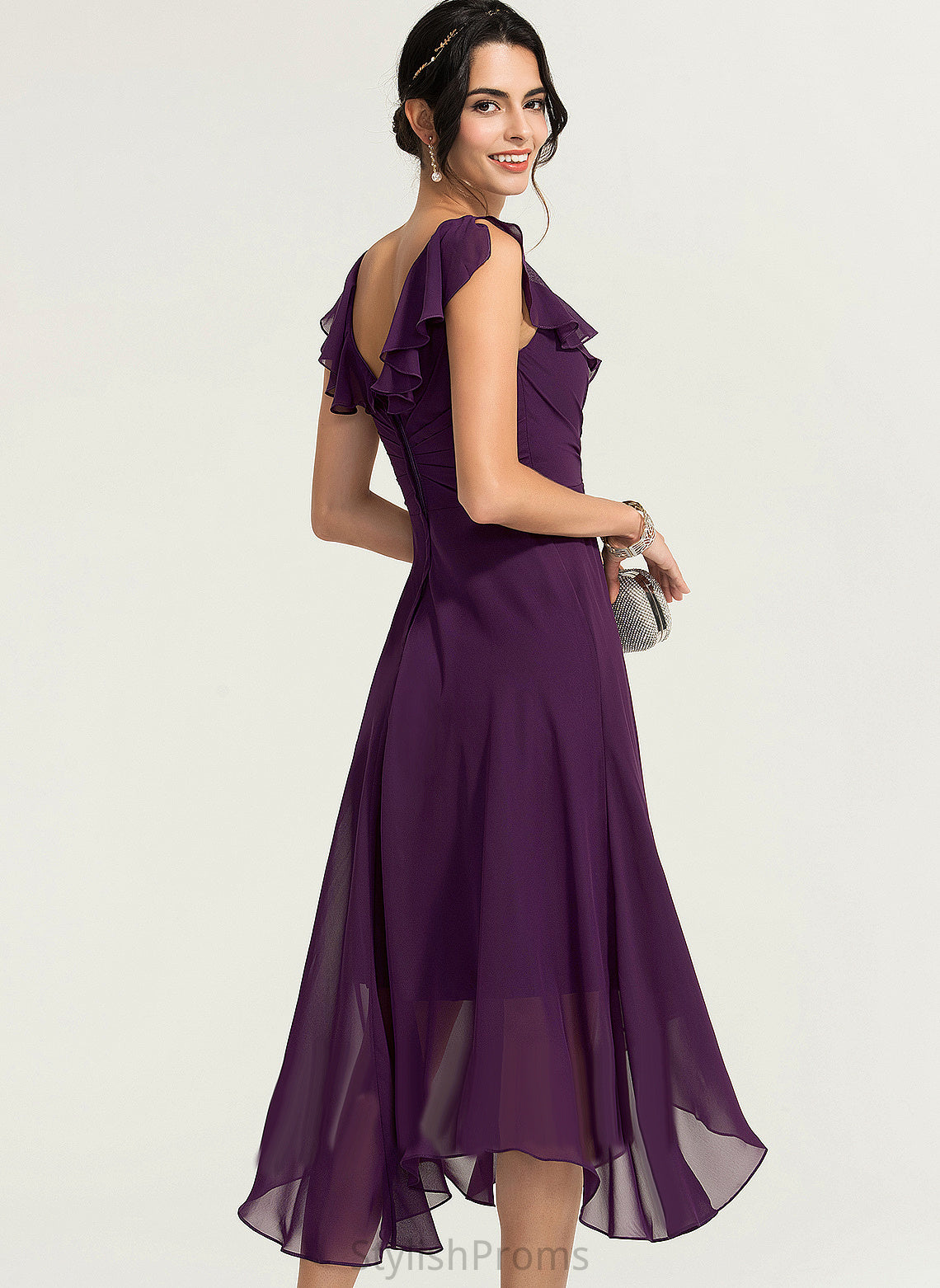 Zariah Cocktail Asymmetrical Cocktail Dresses With Chiffon Dress V-neck A-Line Beading