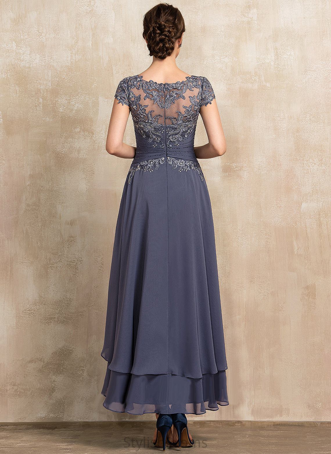 Scoop Chiffon Lace Neck Prudence Cocktail A-Line Cocktail Dresses With Dress Asymmetrical Beading