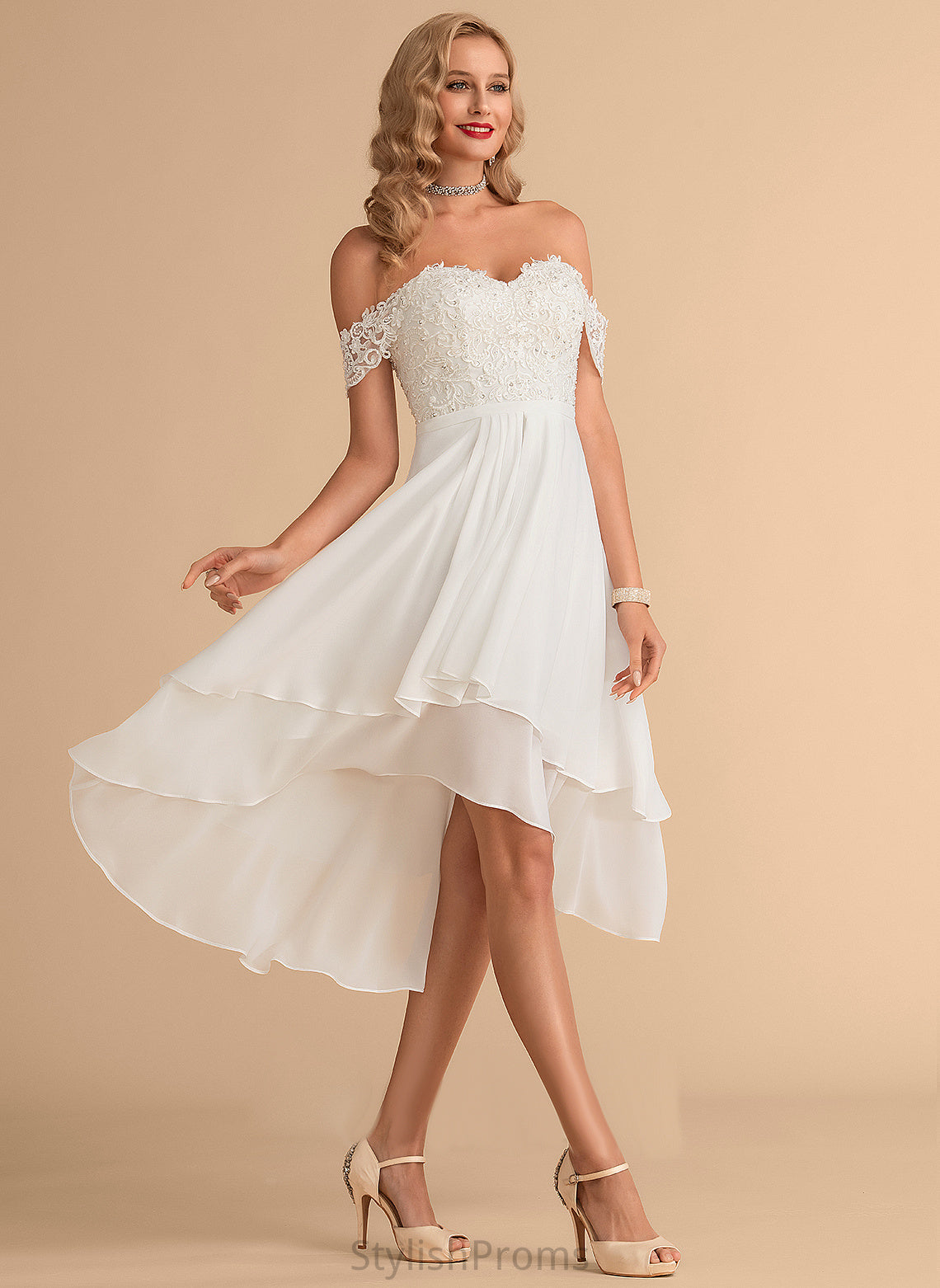 Wedding Dress Lace Beading Annabella With Off-the-Shoulder Asymmetrical Chiffon A-Line Sequins Wedding Dresses