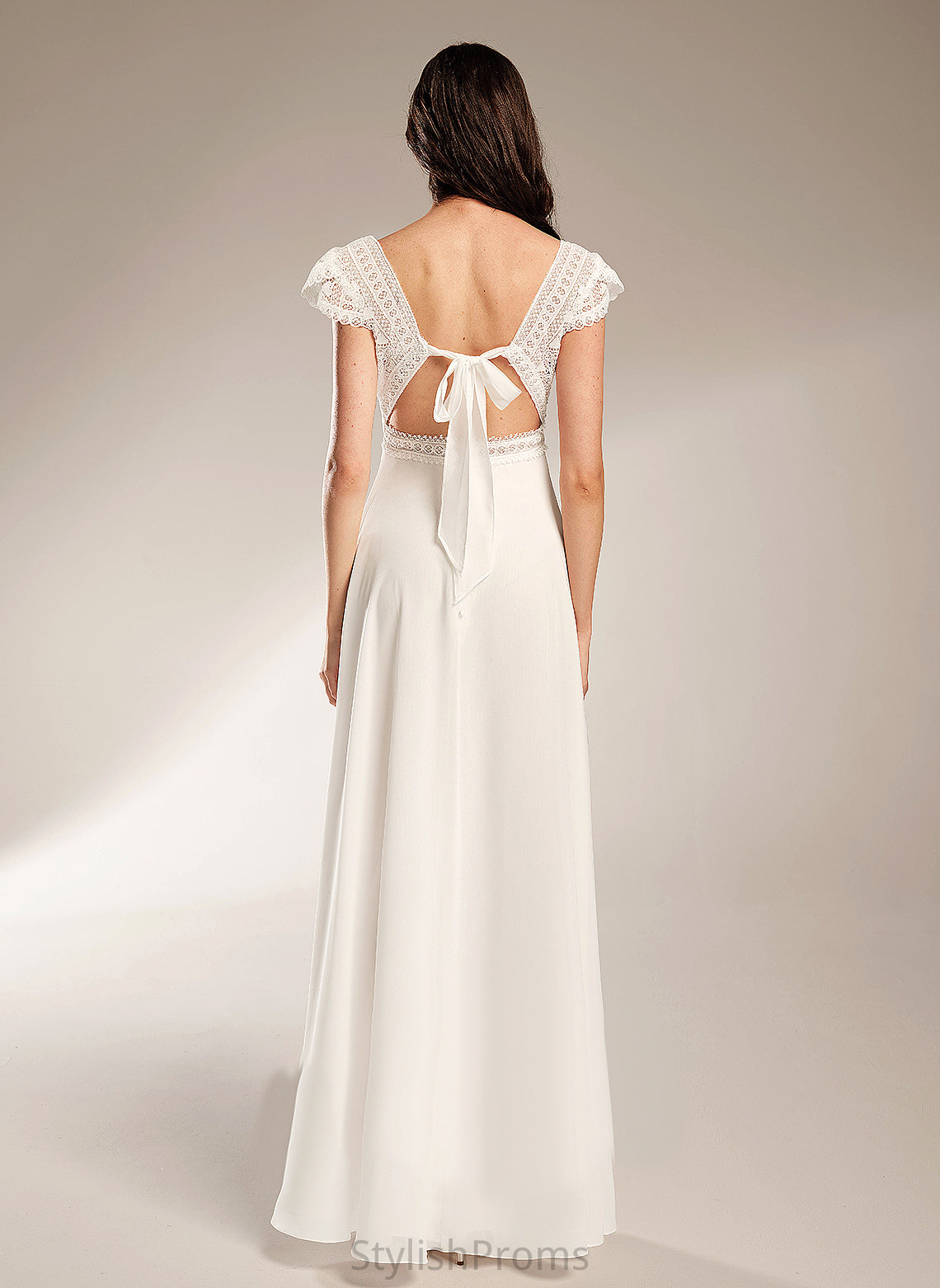 Wedding Dress V-neck Lace Chiffon A-Line Floor-Length Wedding Dresses Peyton