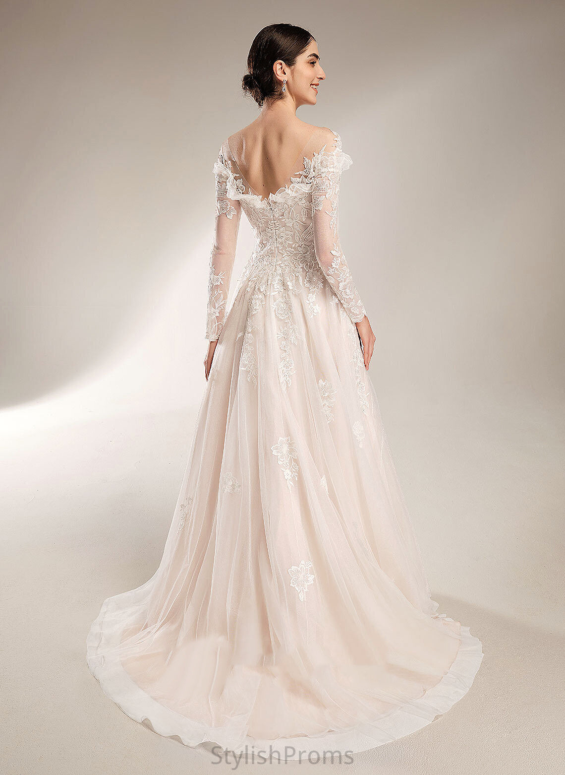 Wedding Court Off-the-Shoulder Train With Ball-Gown/Princess Wedding Dresses Tulle Jessie Lace Dress Sequins