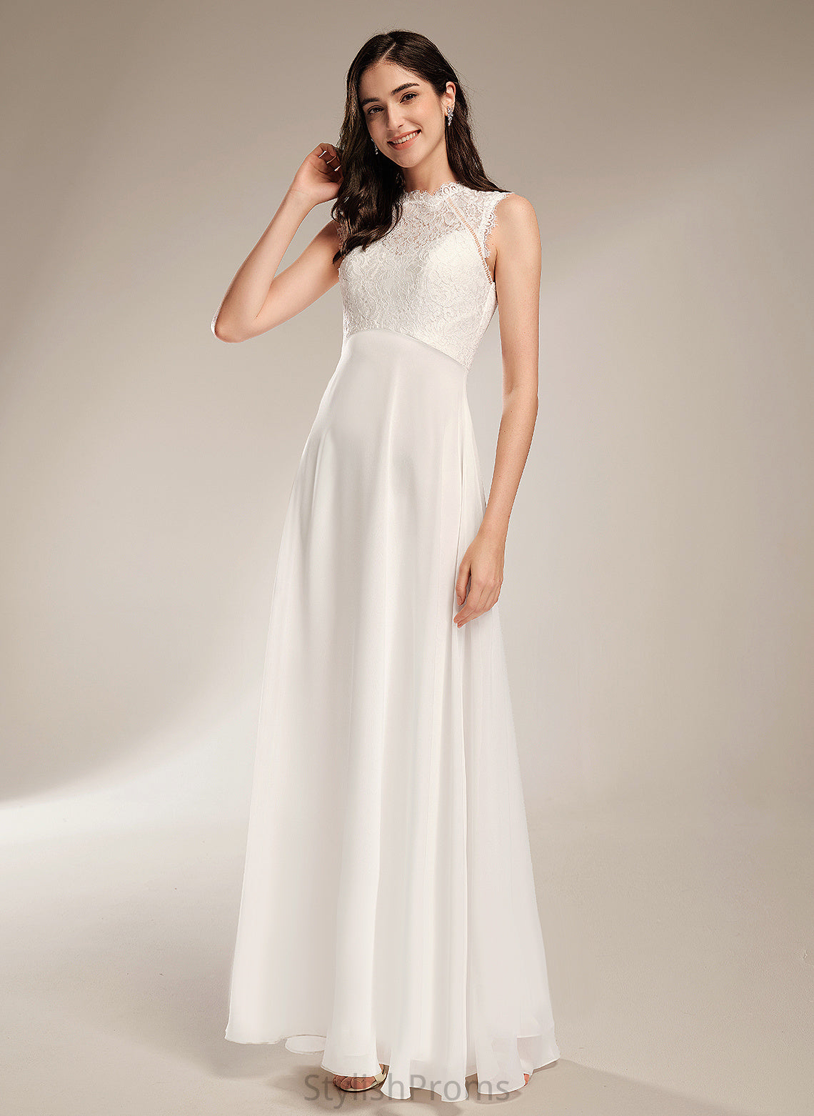 Wedding Wedding Dresses Chiffon Dress Floor-Length A-Line Kamora Lace Scoop