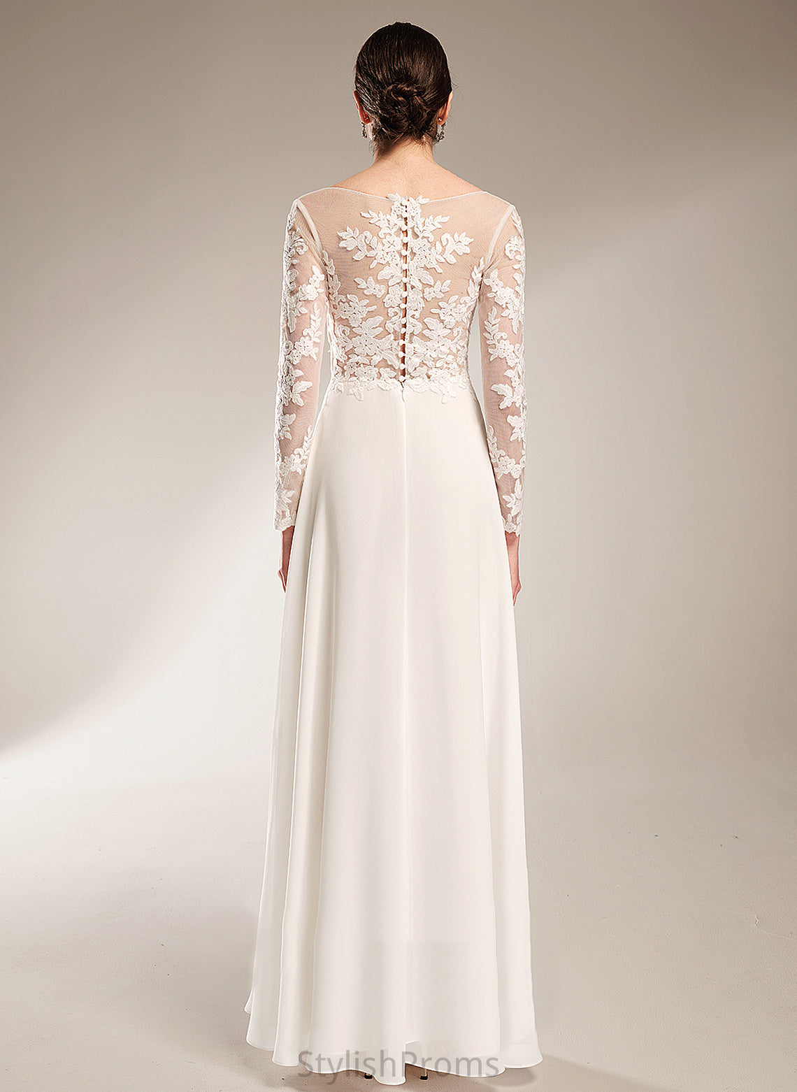 V-neck Minnie A-Line Lace Wedding Dresses Floor-Length Wedding Dress Chiffon