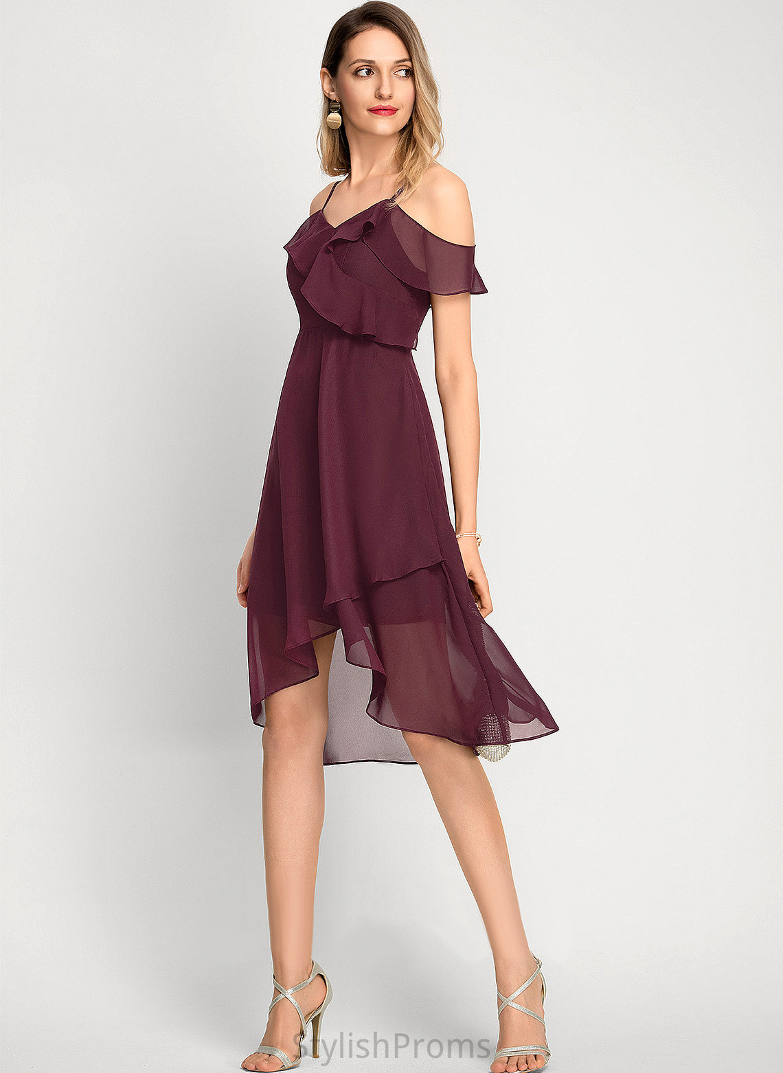 Cocktail Dresses Chiffon Off-the-Shoulder Dress Cocktail Asymmetrical Yamilet A-Line