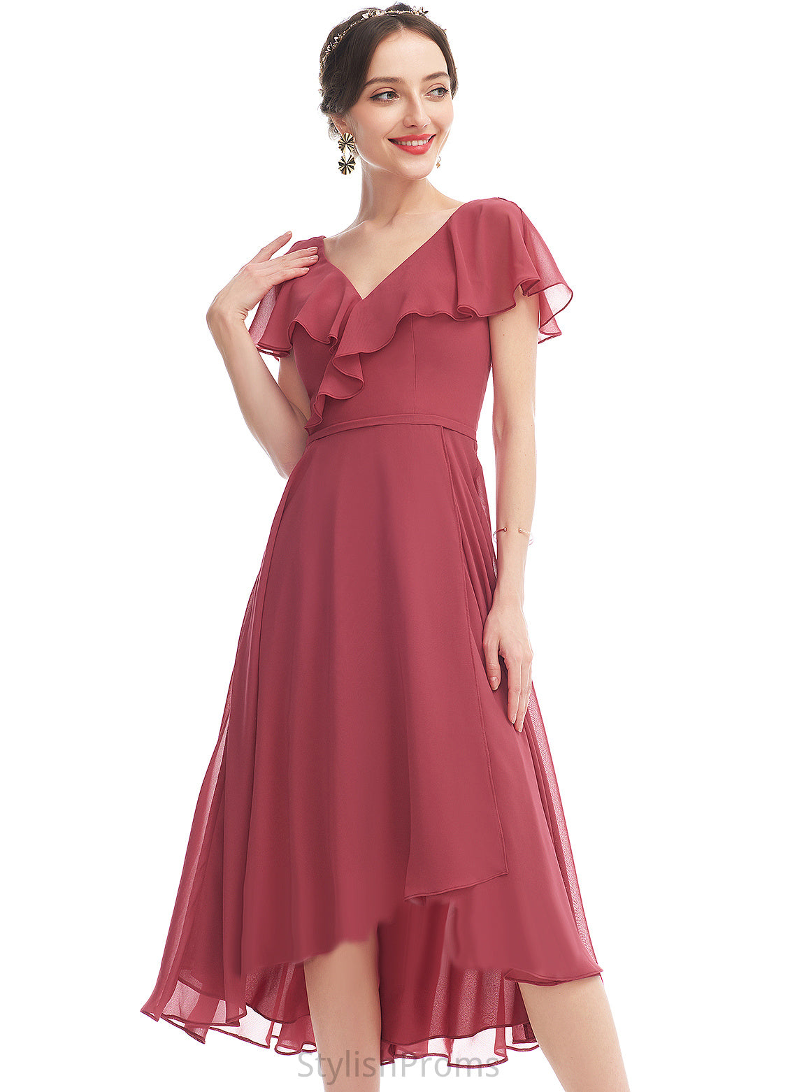 Chiffon V-neck Tessa With Asymmetrical Cocktail Dresses Dress Cocktail A-Line Ruffle