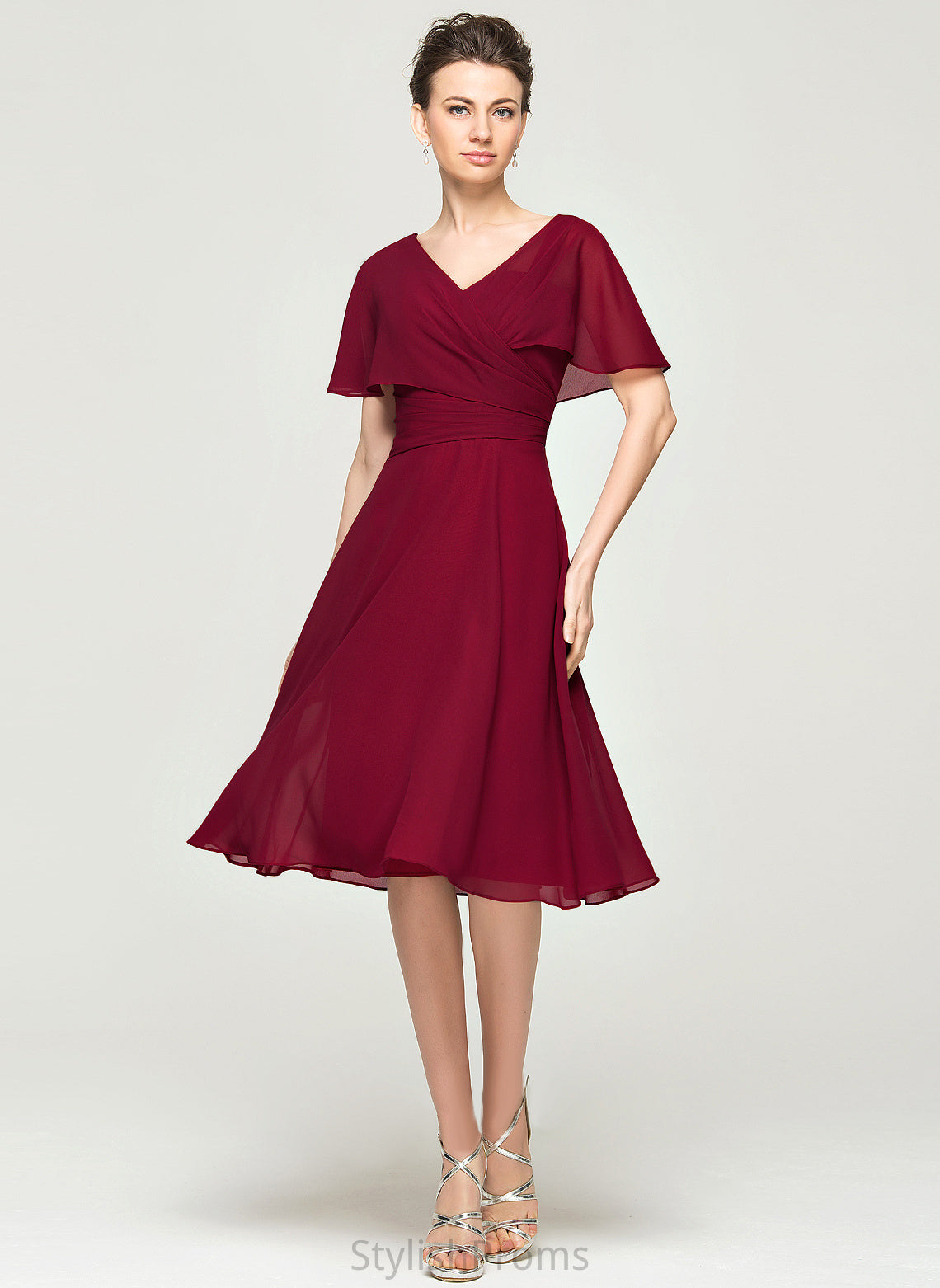 Chiffon With Knee-Length Elaine Dress Cocktail A-Line Cocktail Dresses Ruffle V-neck