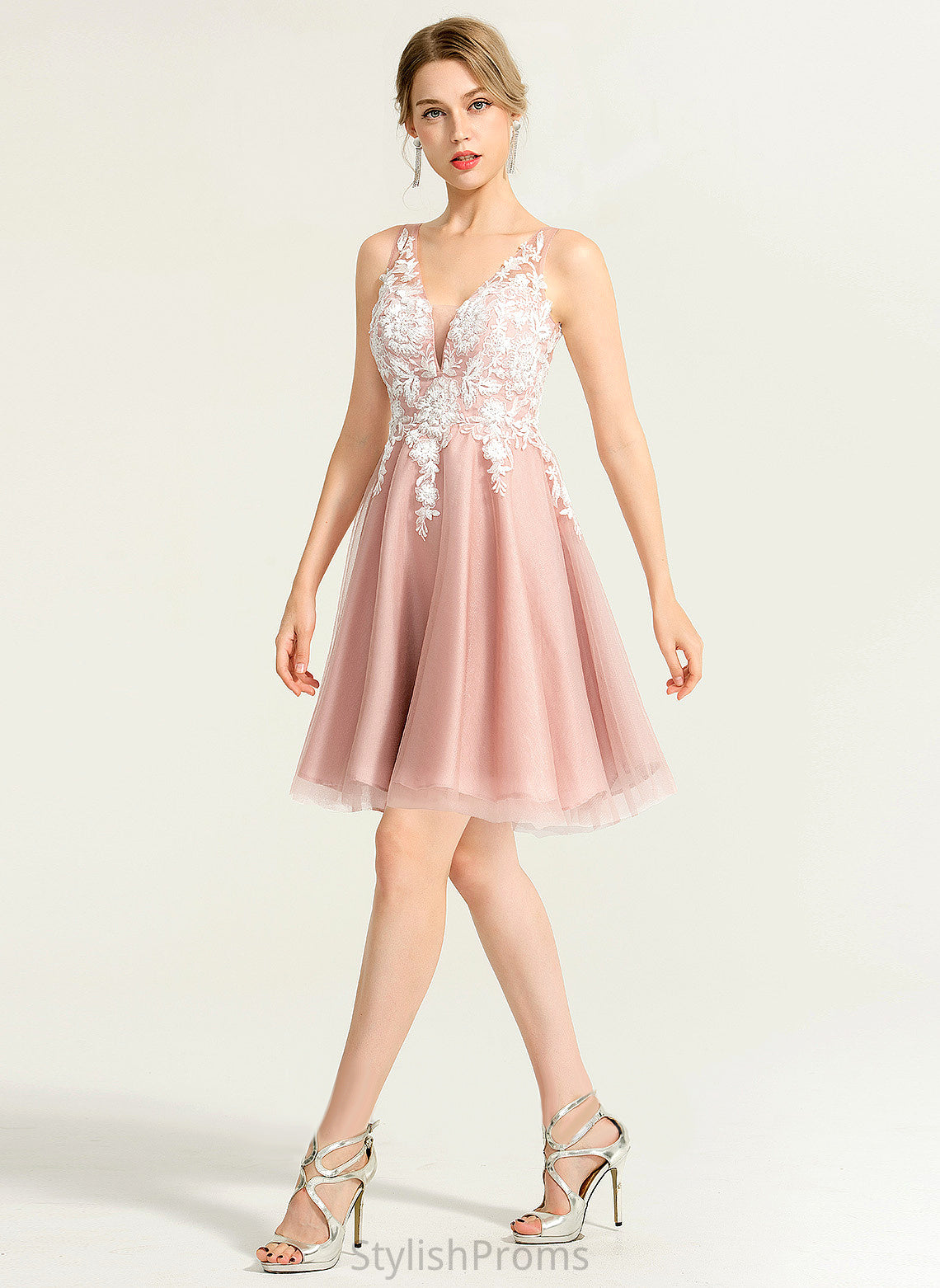 A-Line Dress Cocktail Lace Cocktail Dresses Kaylie Tulle Short/Mini V-neck