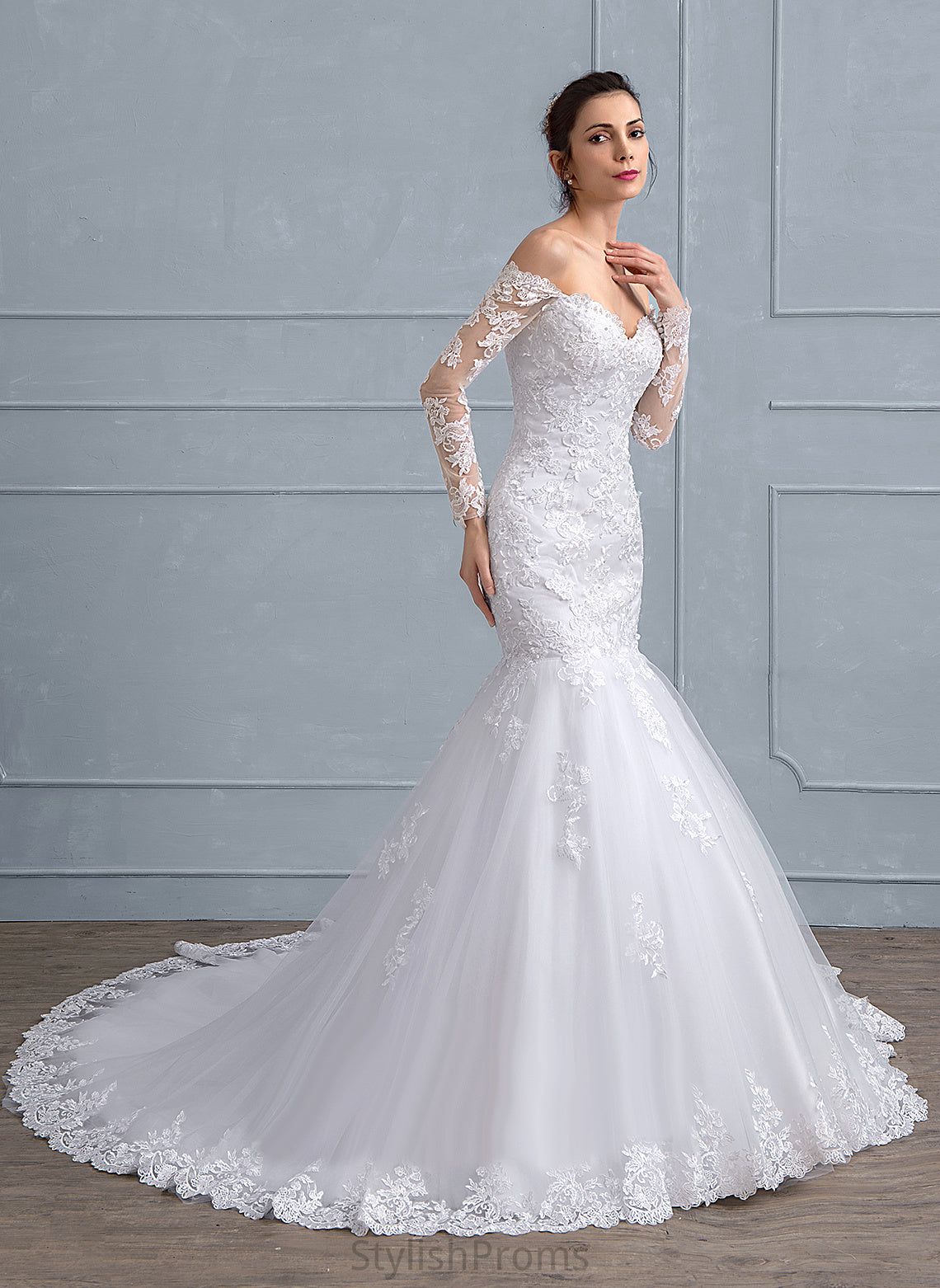 With Tulle Wedding Wedding Dresses Off-the-Shoulder Lace Court Kenley Beading Dress Sequins Train Trumpet/Mermaid