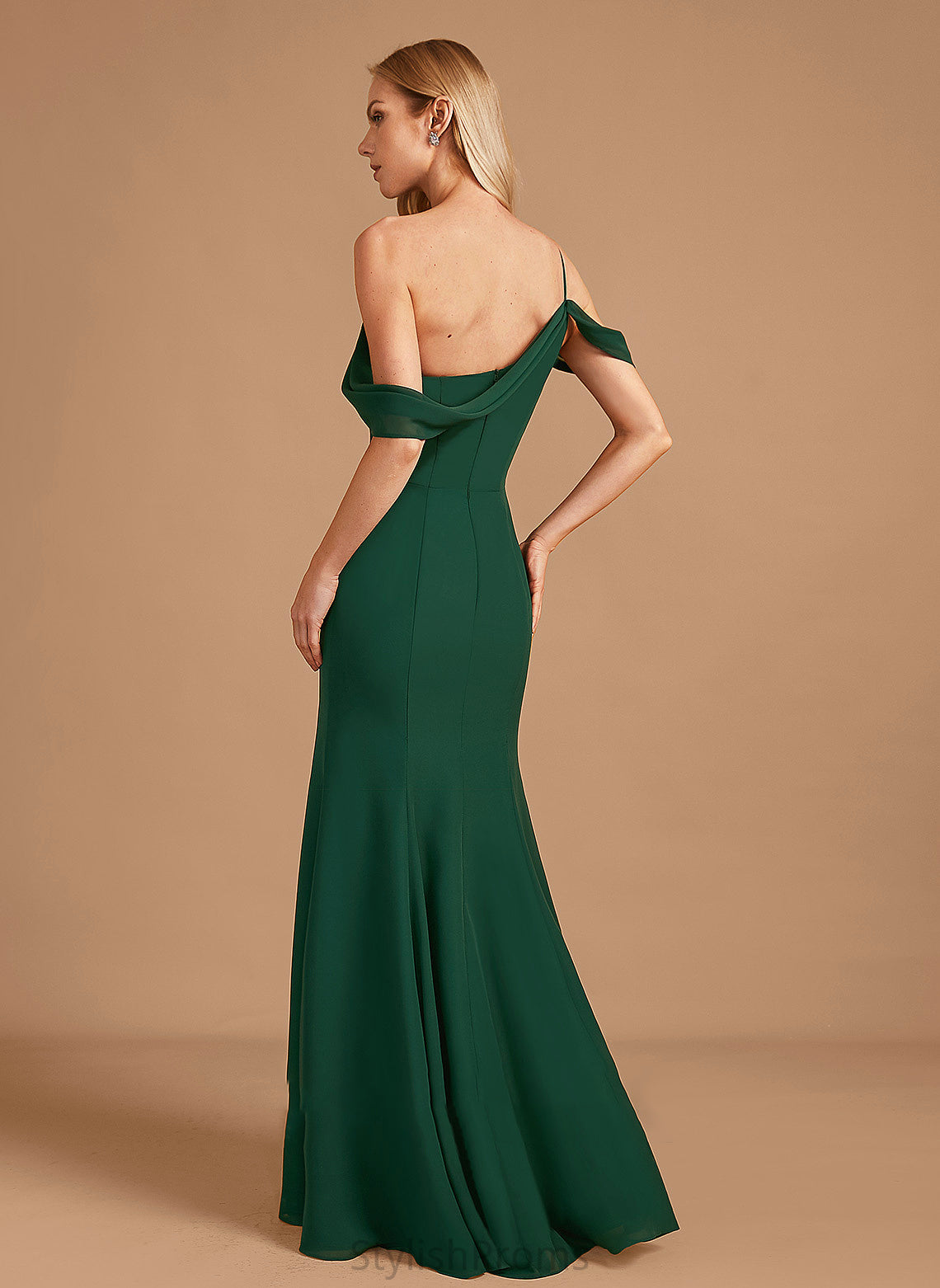 One-Shoulder Floor-Length Silhouette Fabric Length Neckline Embellishment SplitFront Trumpet/Mermaid Pamela High Low Spaghetti Staps Bridesmaid Dresses