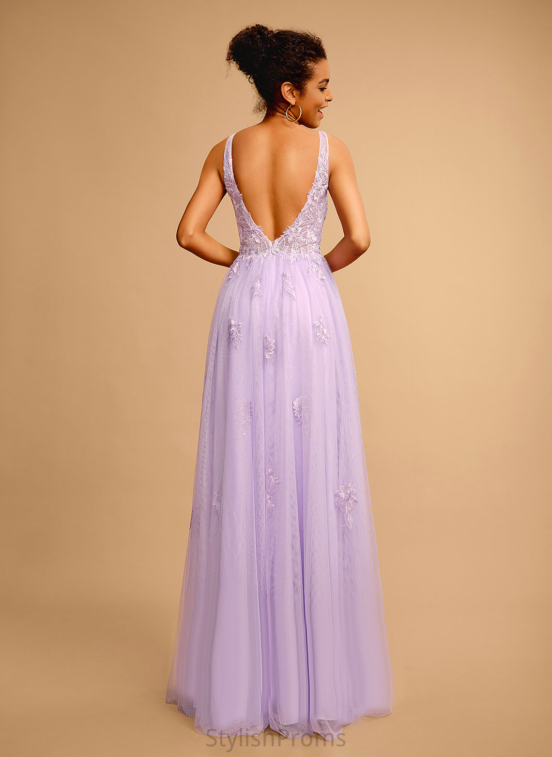 Tulle V-neck Ball-Gown/Princess Prom Dresses Lace Helga Floor-Length