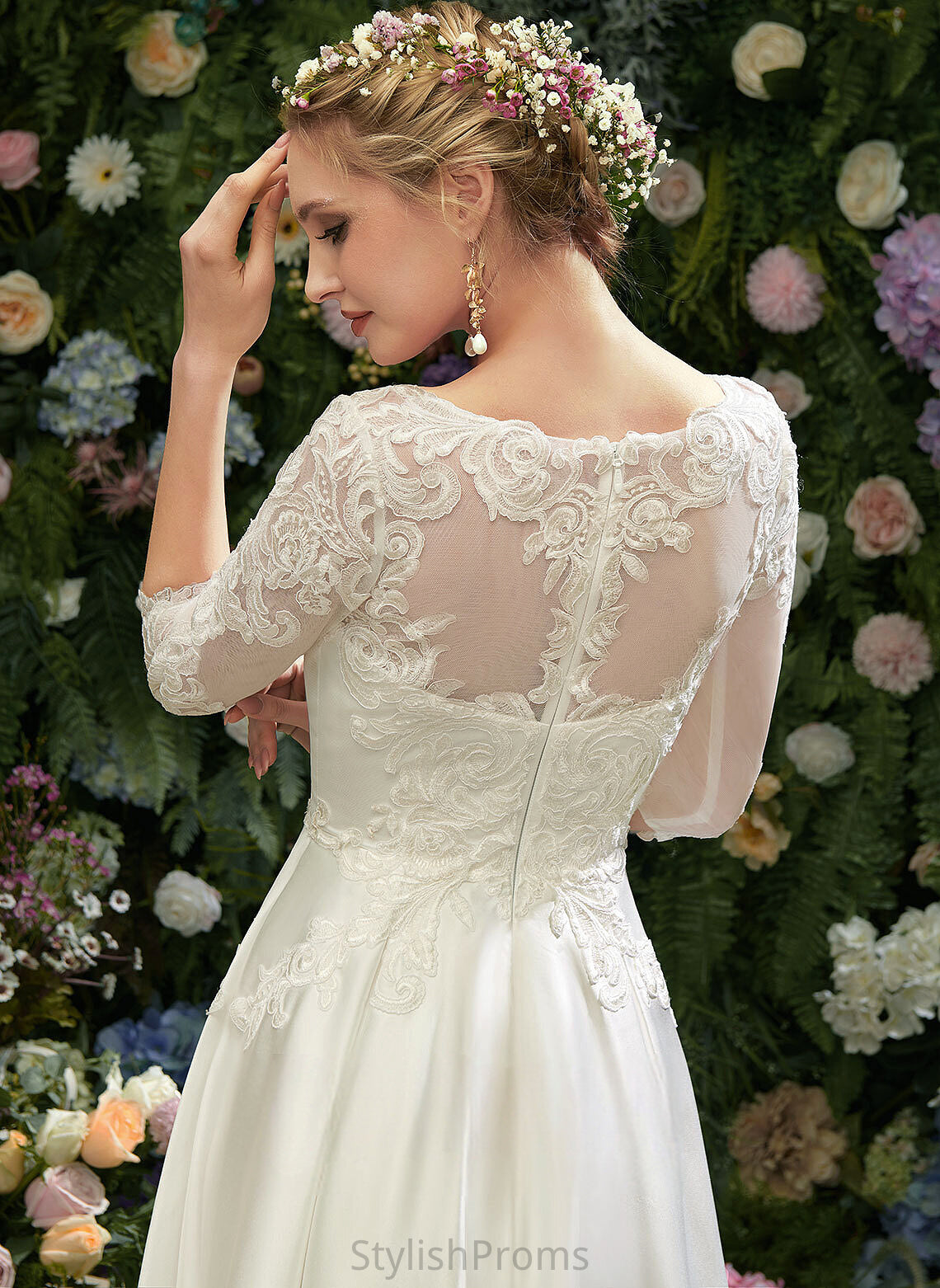 Lace Satin Illusion Harper Tea-Length Wedding Dresses Dress A-Line Wedding