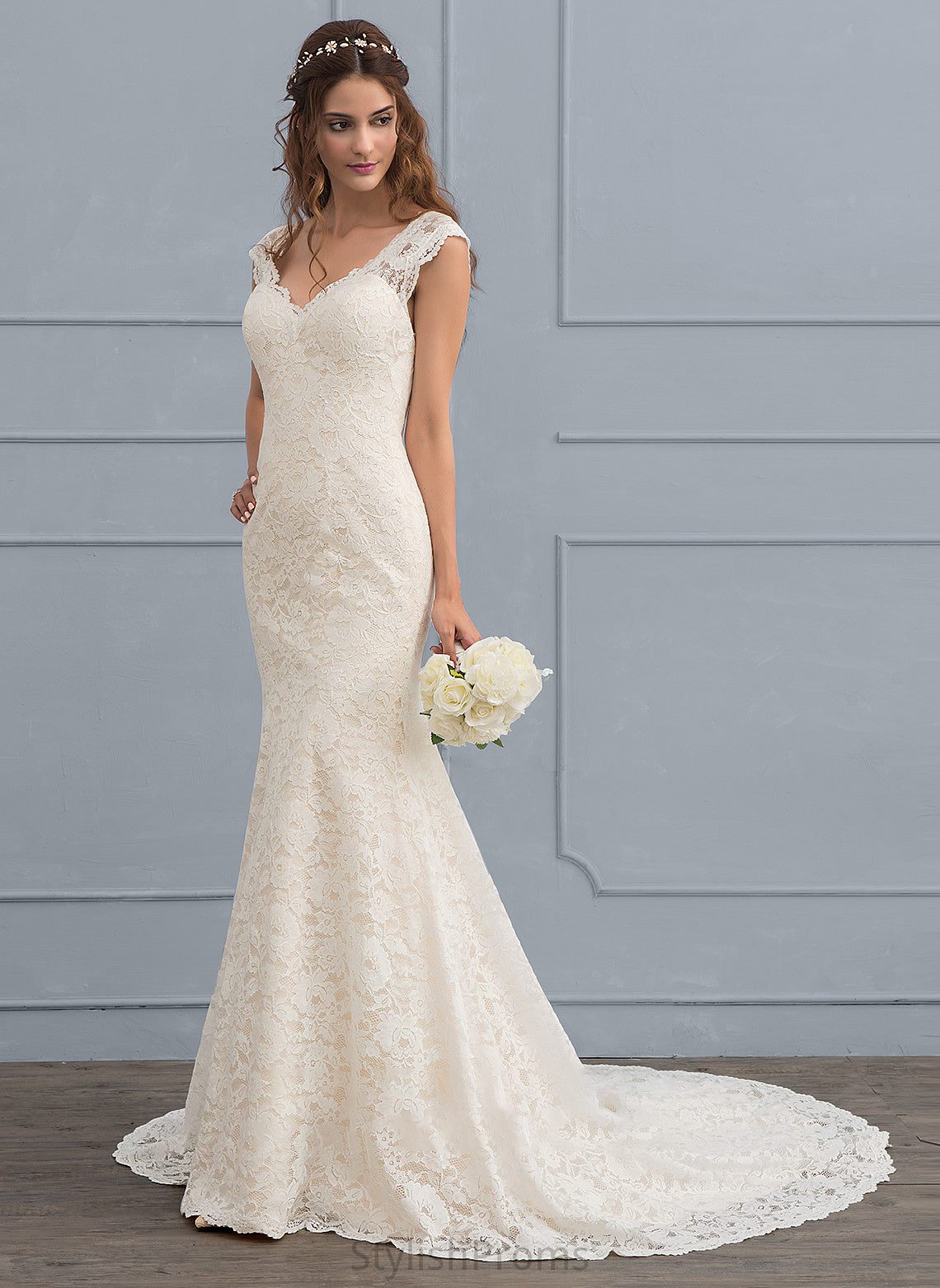 Train Trumpet/Mermaid Wedding Tori Court V-neck Lace Wedding Dresses Dress