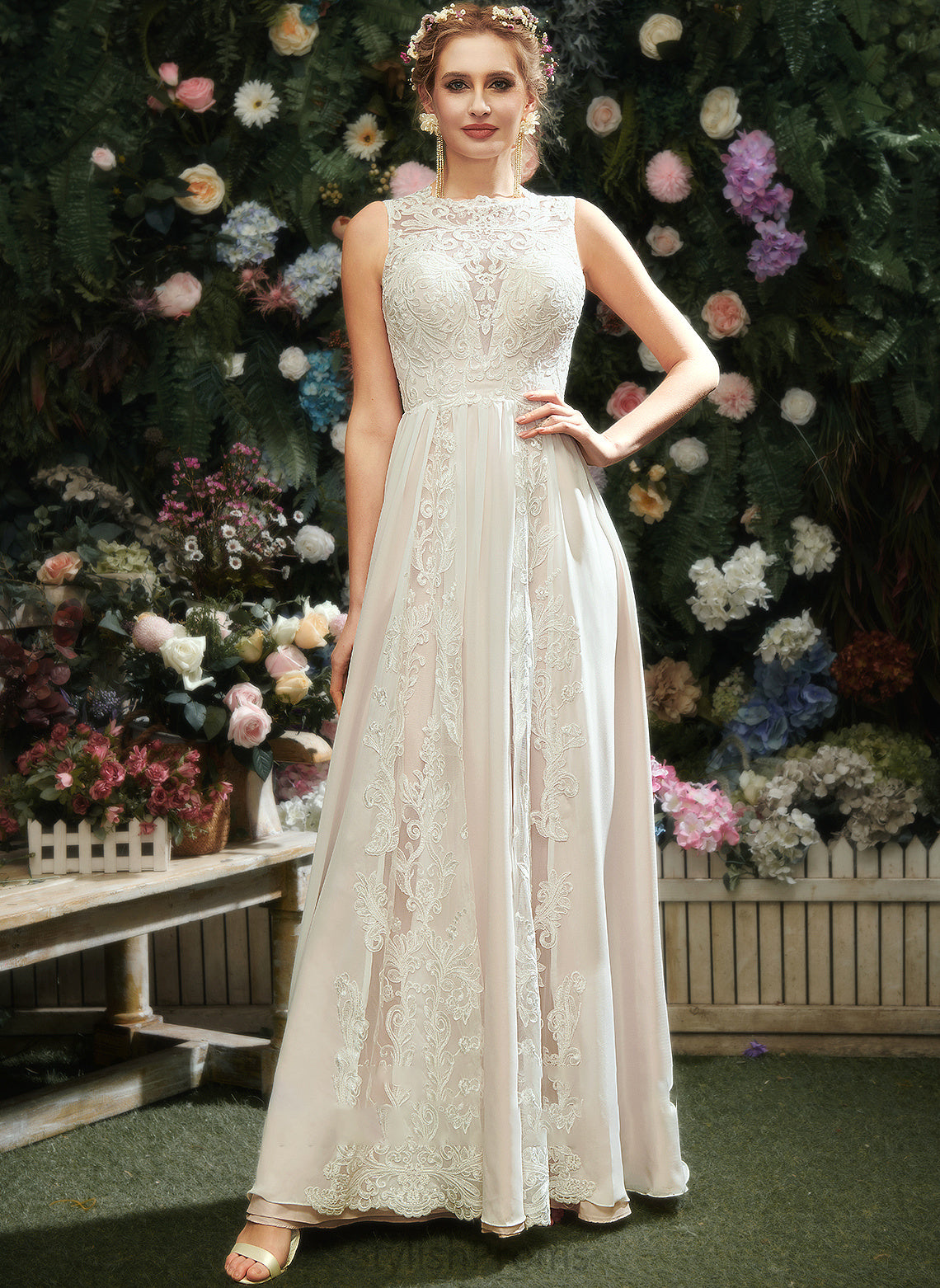 Floor-Length Scoop Alena Wedding Dresses With Dress A-Line Neck Wedding Lace