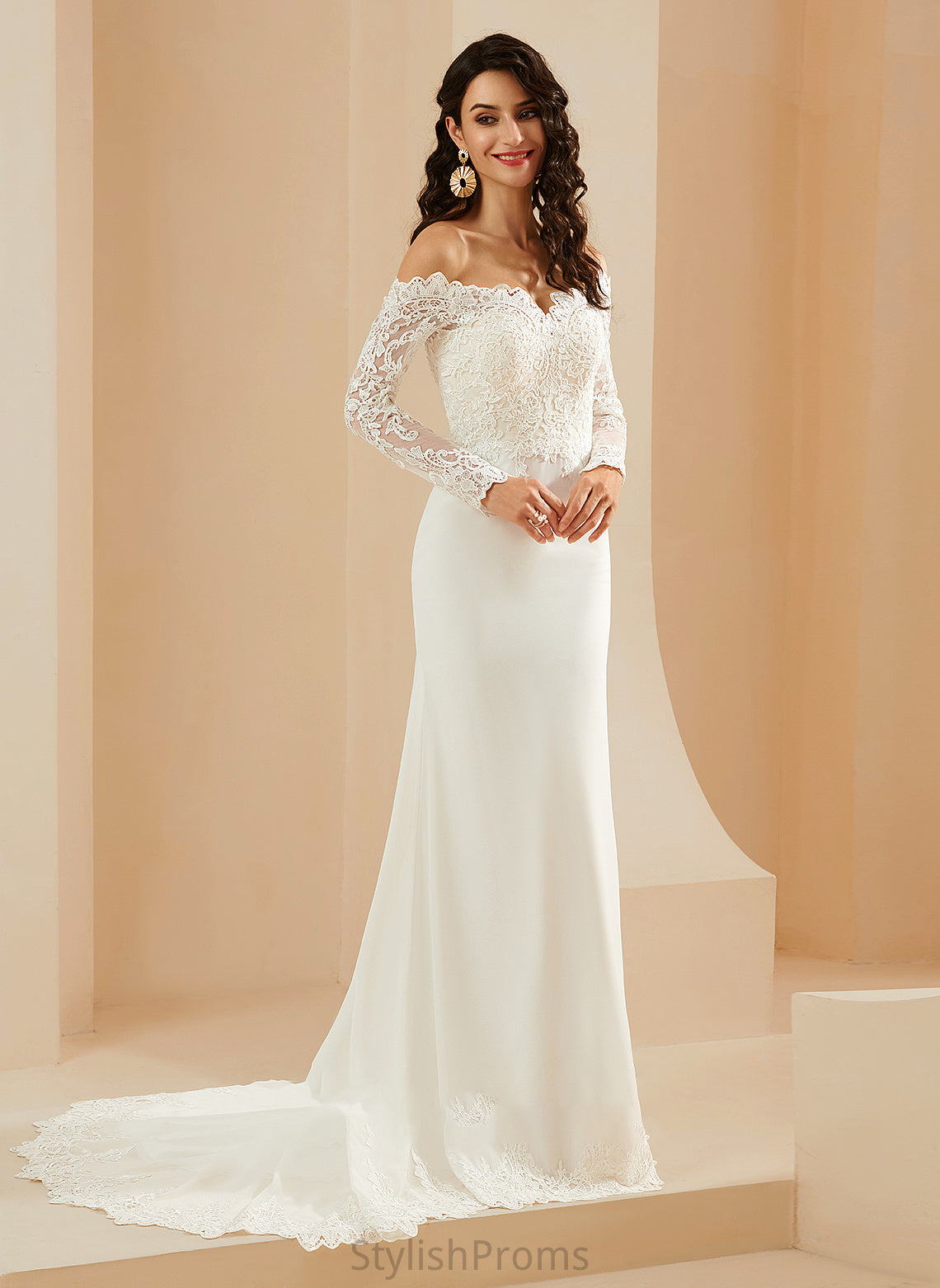 Trumpet/Mermaid With Wedding Dresses Court Wedding Lace Georgia Train Off-the-Shoulder Dress