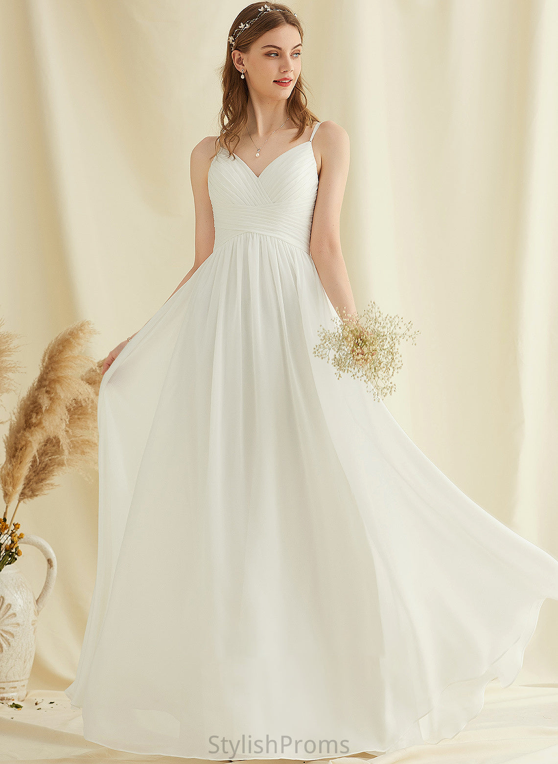 V-neck Chiffon Wedding With Dress Wedding Dresses Lace Floor-Length Brooklyn A-Line